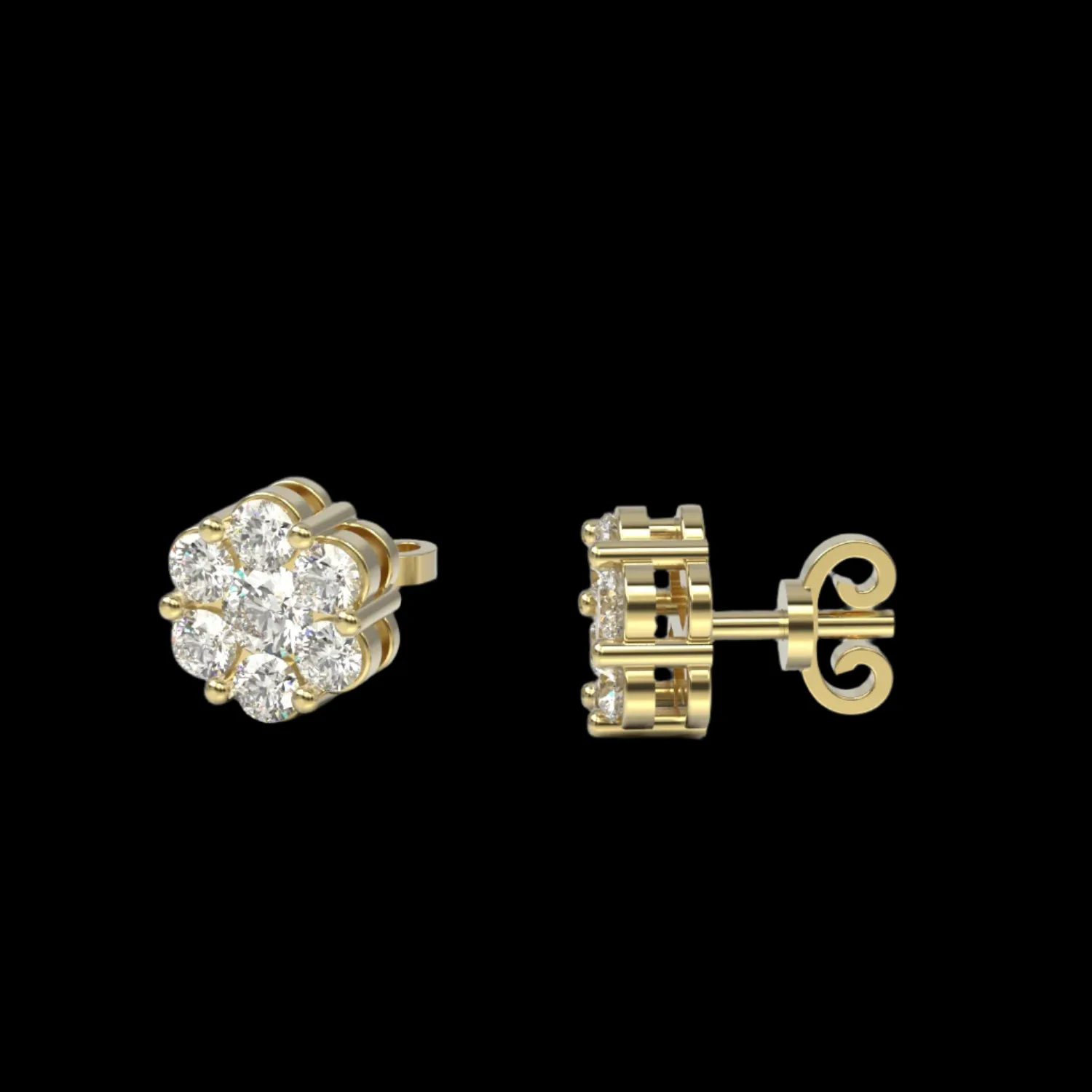 Diamond Flower-Set Earrings