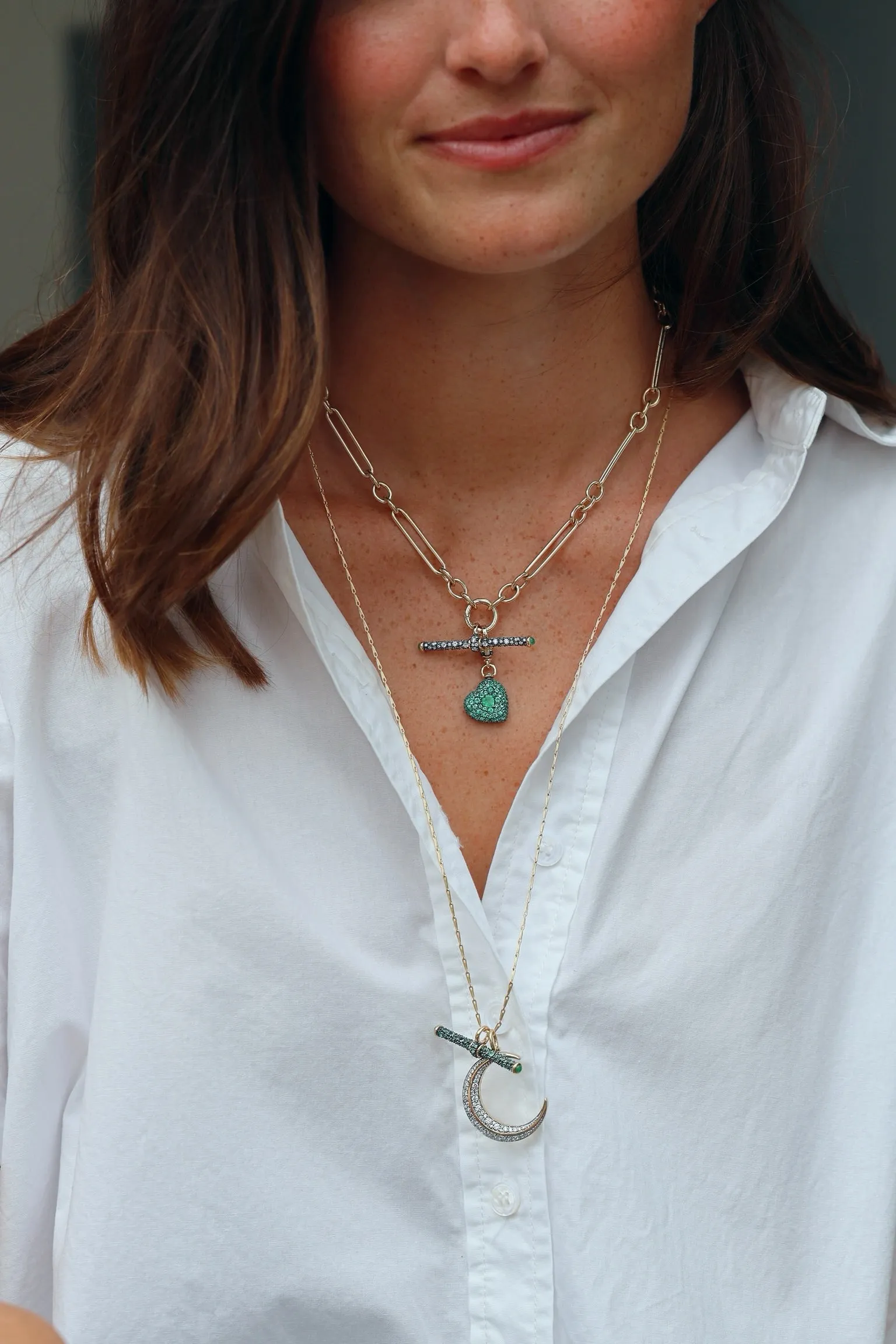 Diamond T-Bar Pendant with Emeralds