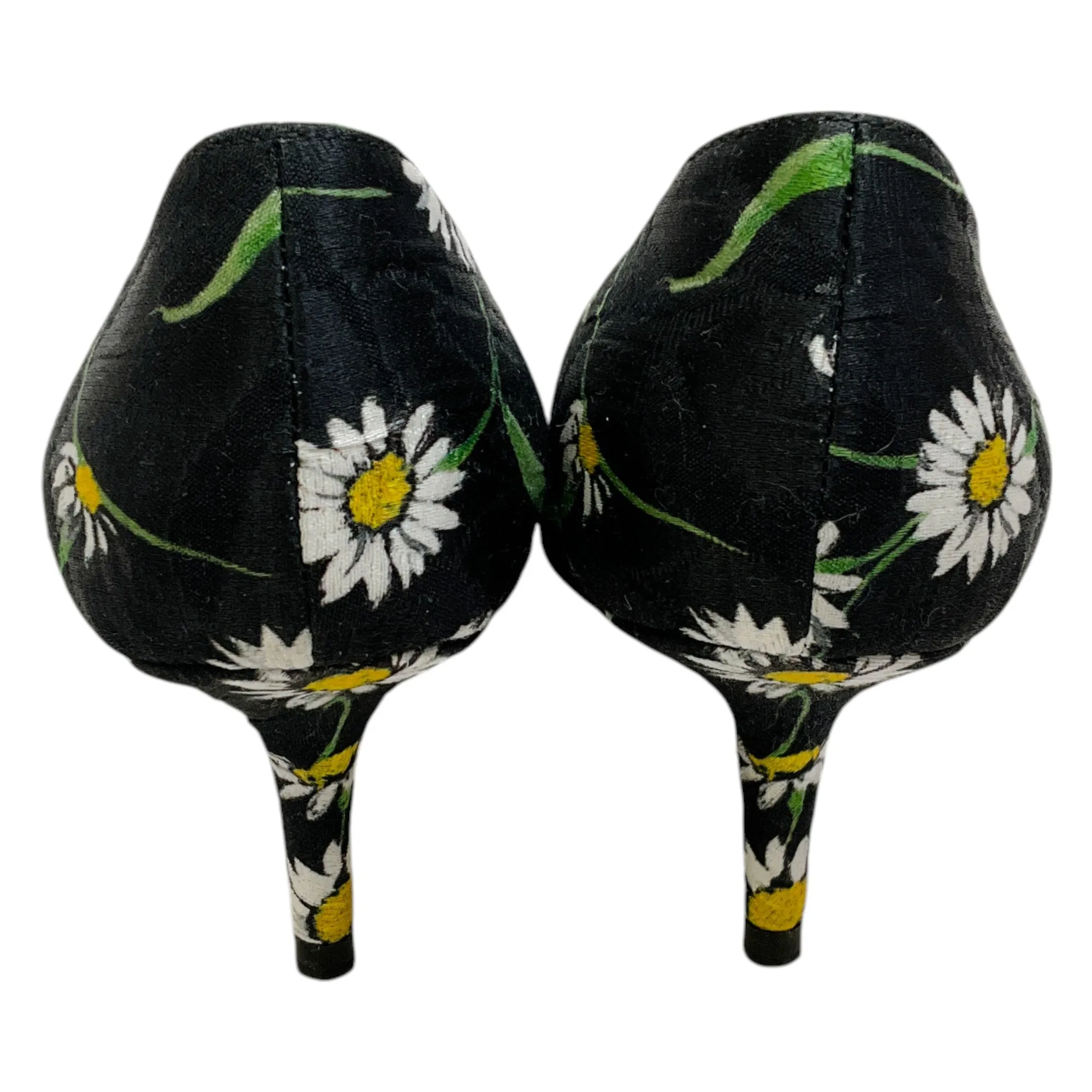 Dolce & Gabbana Black Daisy Jacquard Pumps with Stones