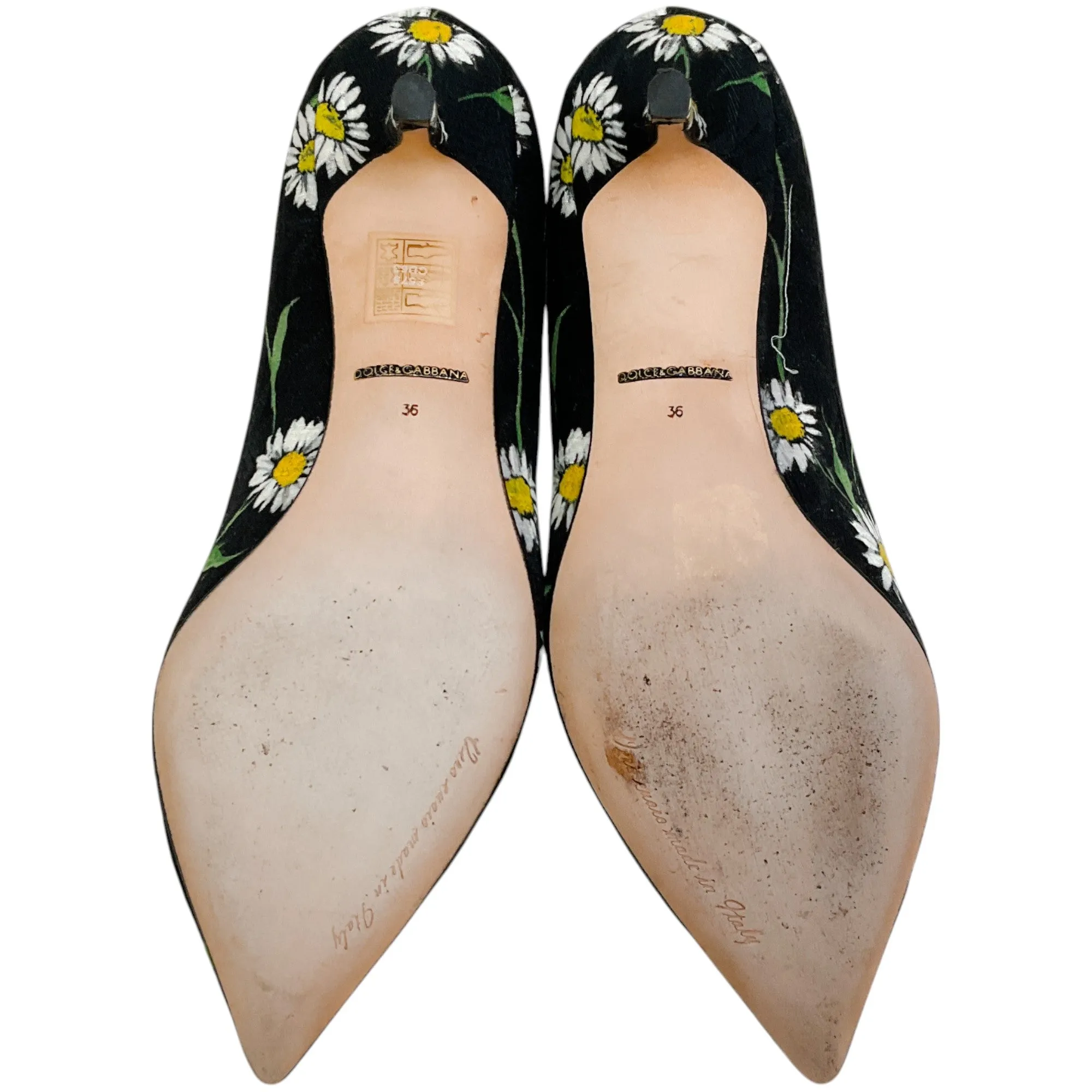 Dolce & Gabbana Black Daisy Jacquard Pumps with Stones