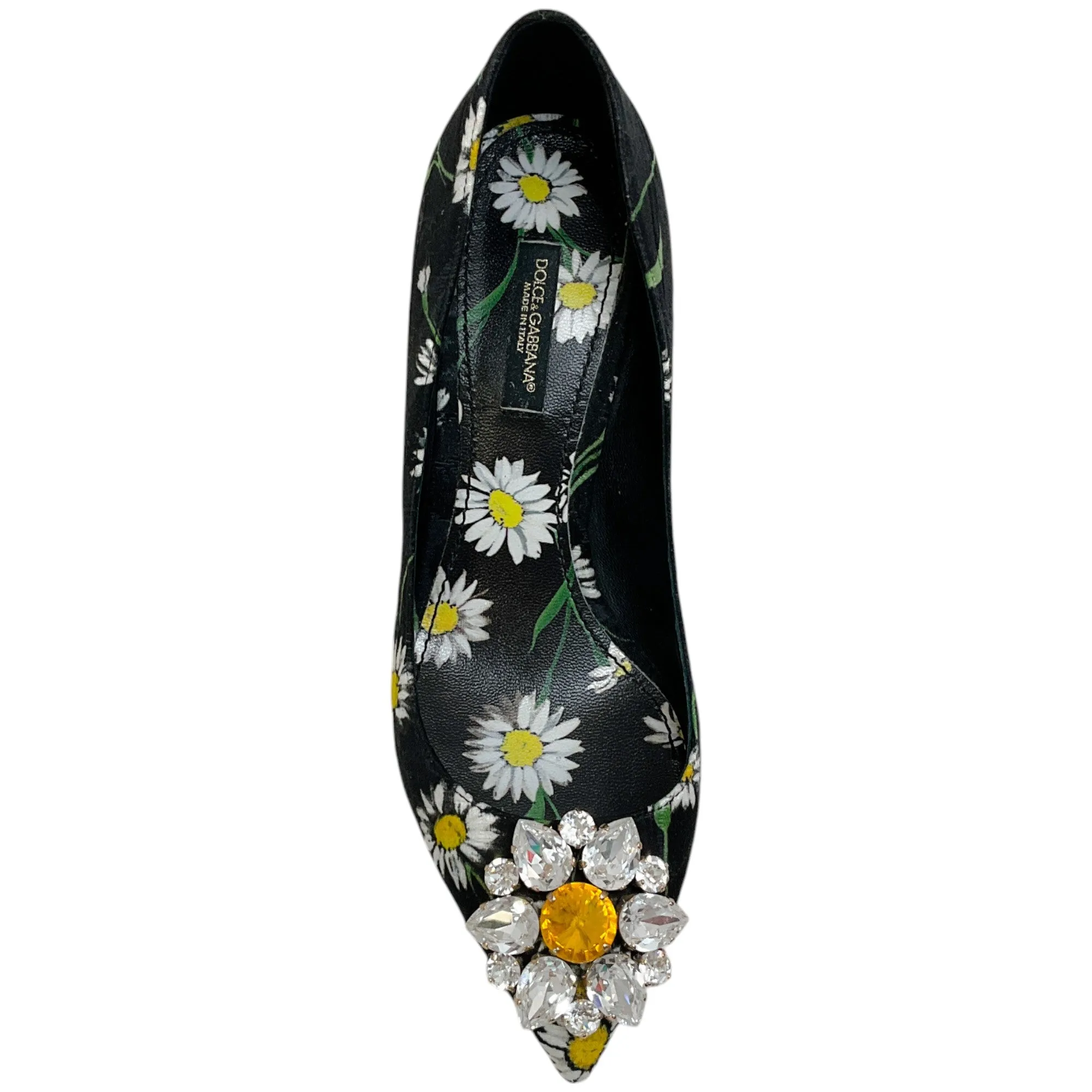Dolce & Gabbana Black Daisy Jacquard Pumps with Stones