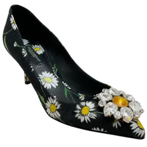 Dolce & Gabbana Black Daisy Jacquard Pumps with Stones