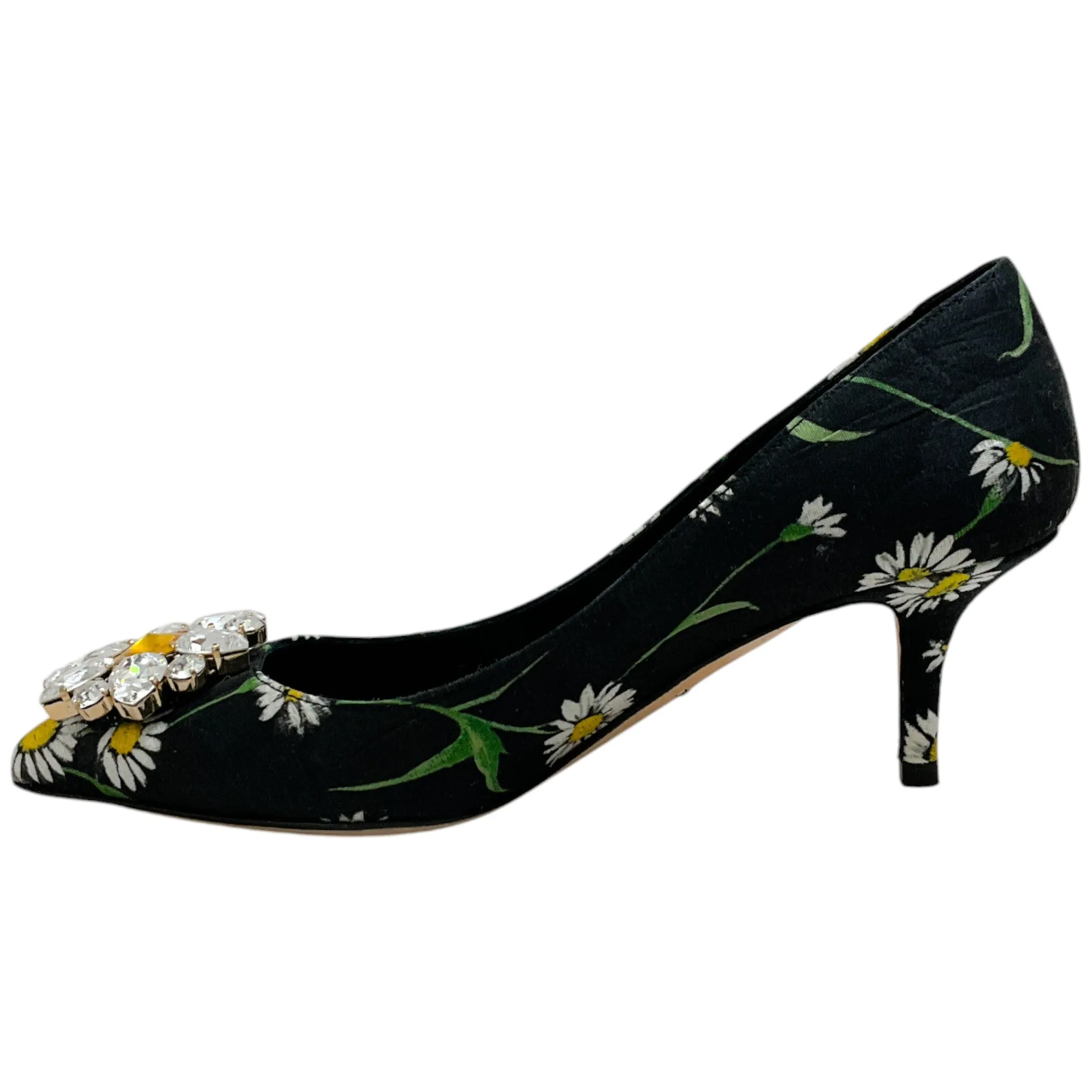 Dolce & Gabbana Black Daisy Jacquard Pumps with Stones