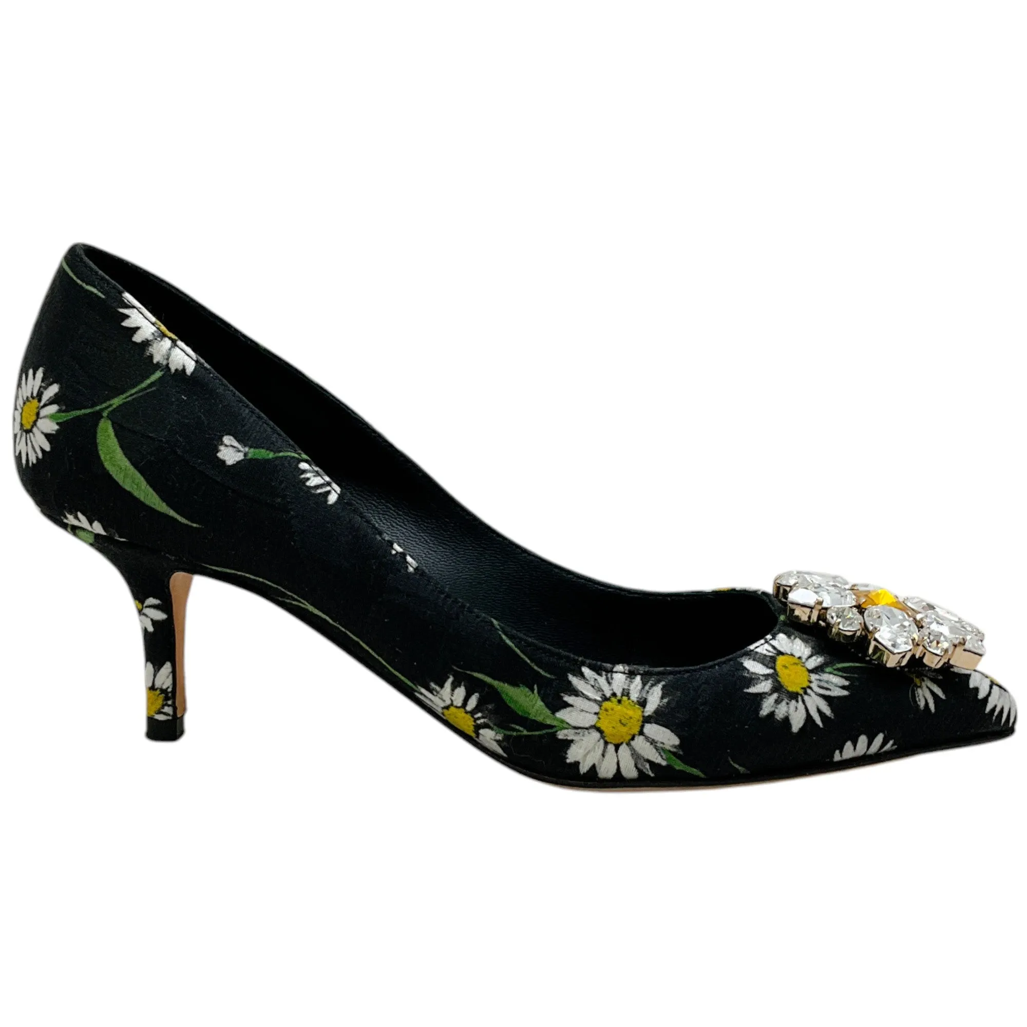 Dolce & Gabbana Black Daisy Jacquard Pumps with Stones