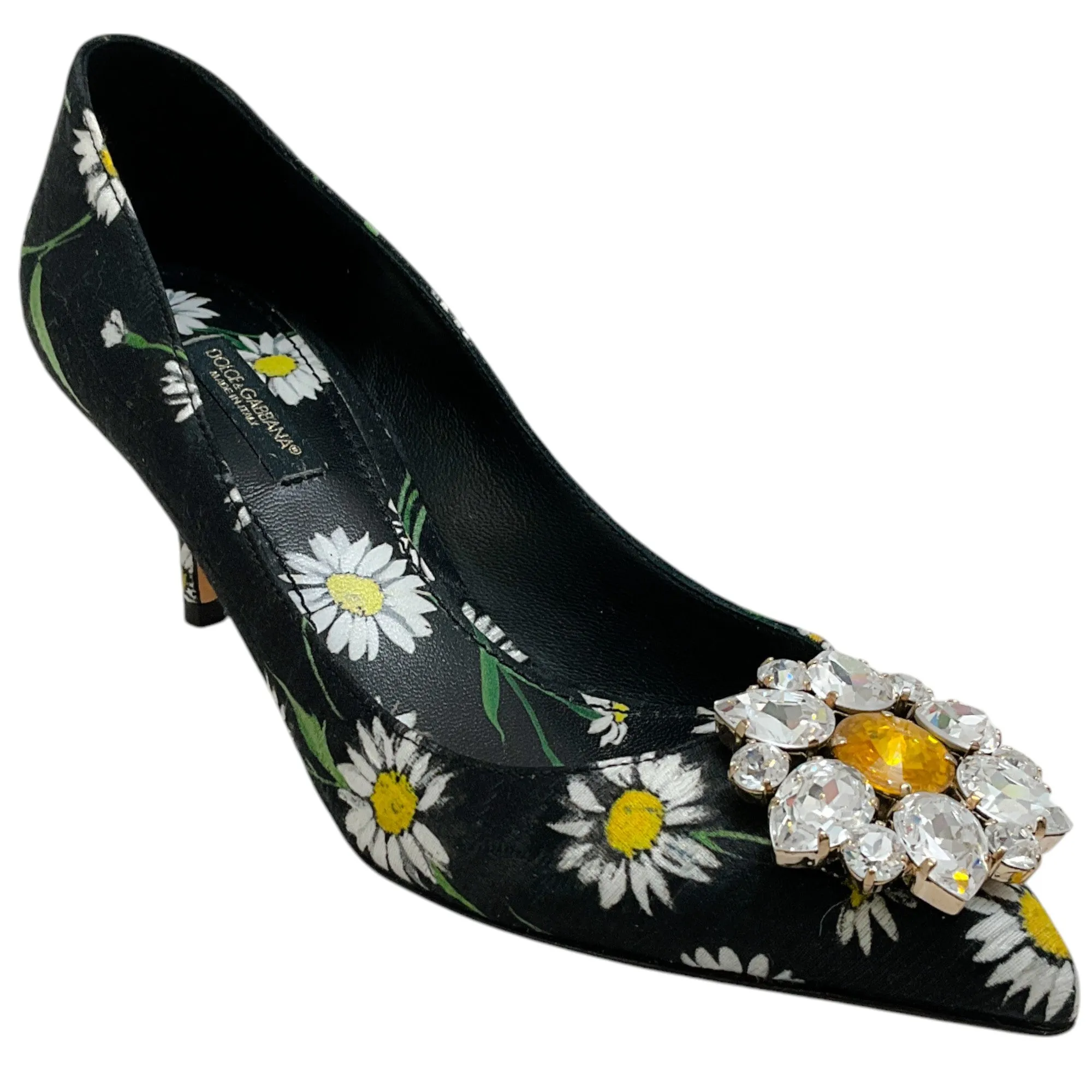 Dolce & Gabbana Black Daisy Jacquard Pumps with Stones