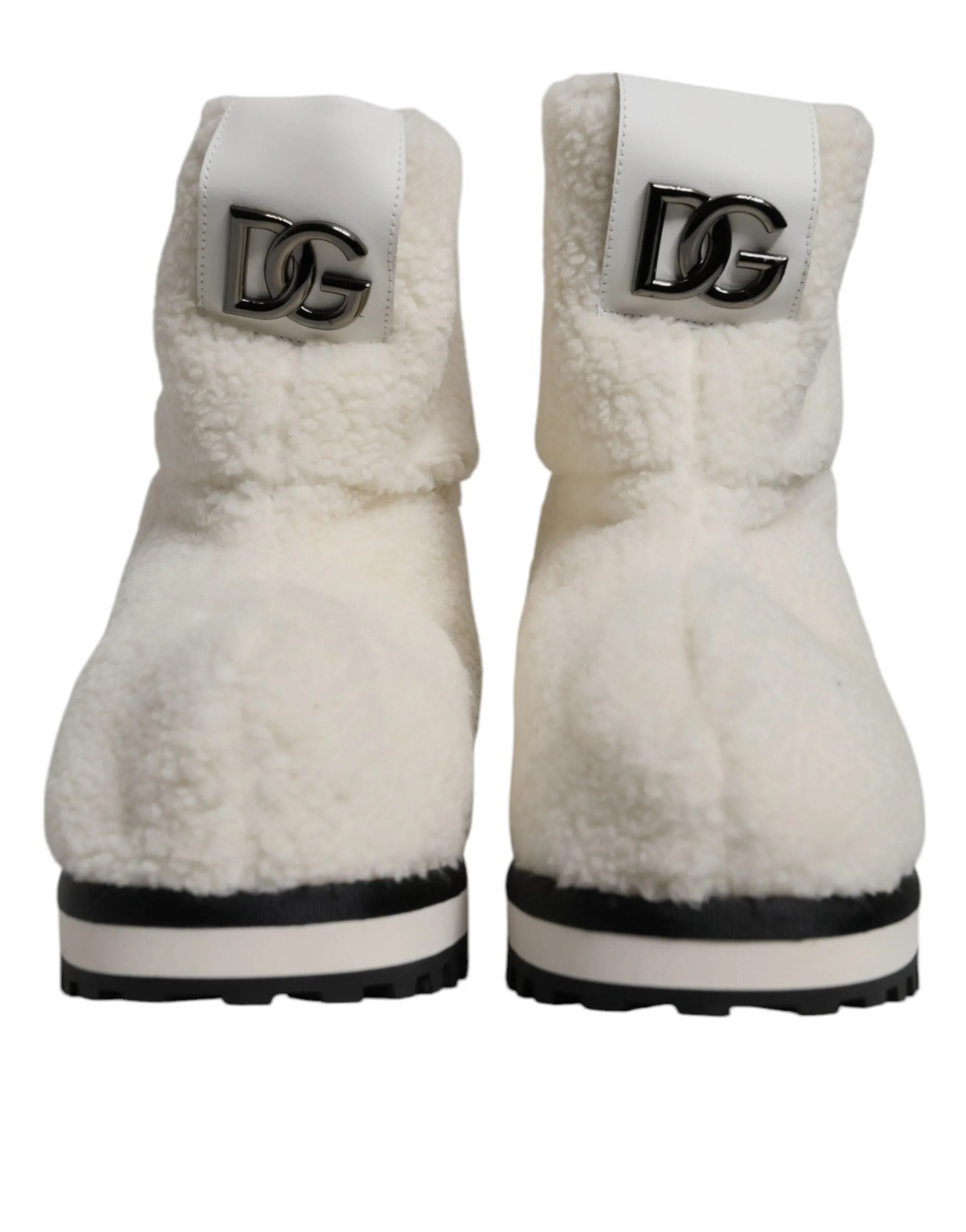Dolce&Gabbana Men White Snow Boots Plush Fabric Padded Mid Calf Booties Sz EU 44