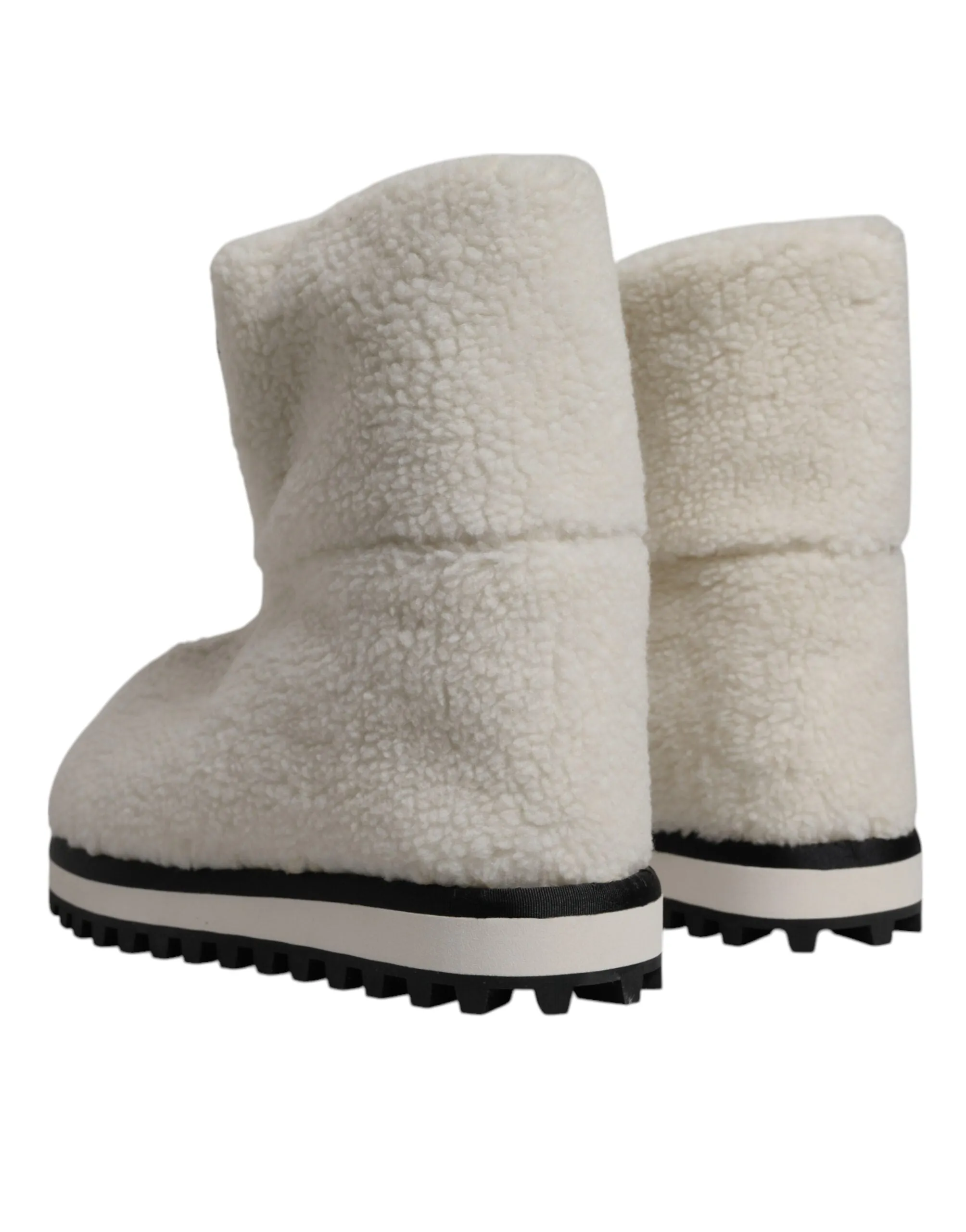Dolce&Gabbana Men White Snow Boots Plush Fabric Padded Mid Calf Booties Sz EU 44