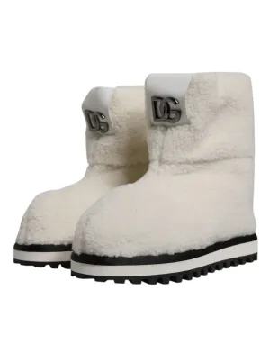 Dolce&Gabbana Men White Snow Boots Plush Fabric Padded Mid Calf Booties Sz EU 44