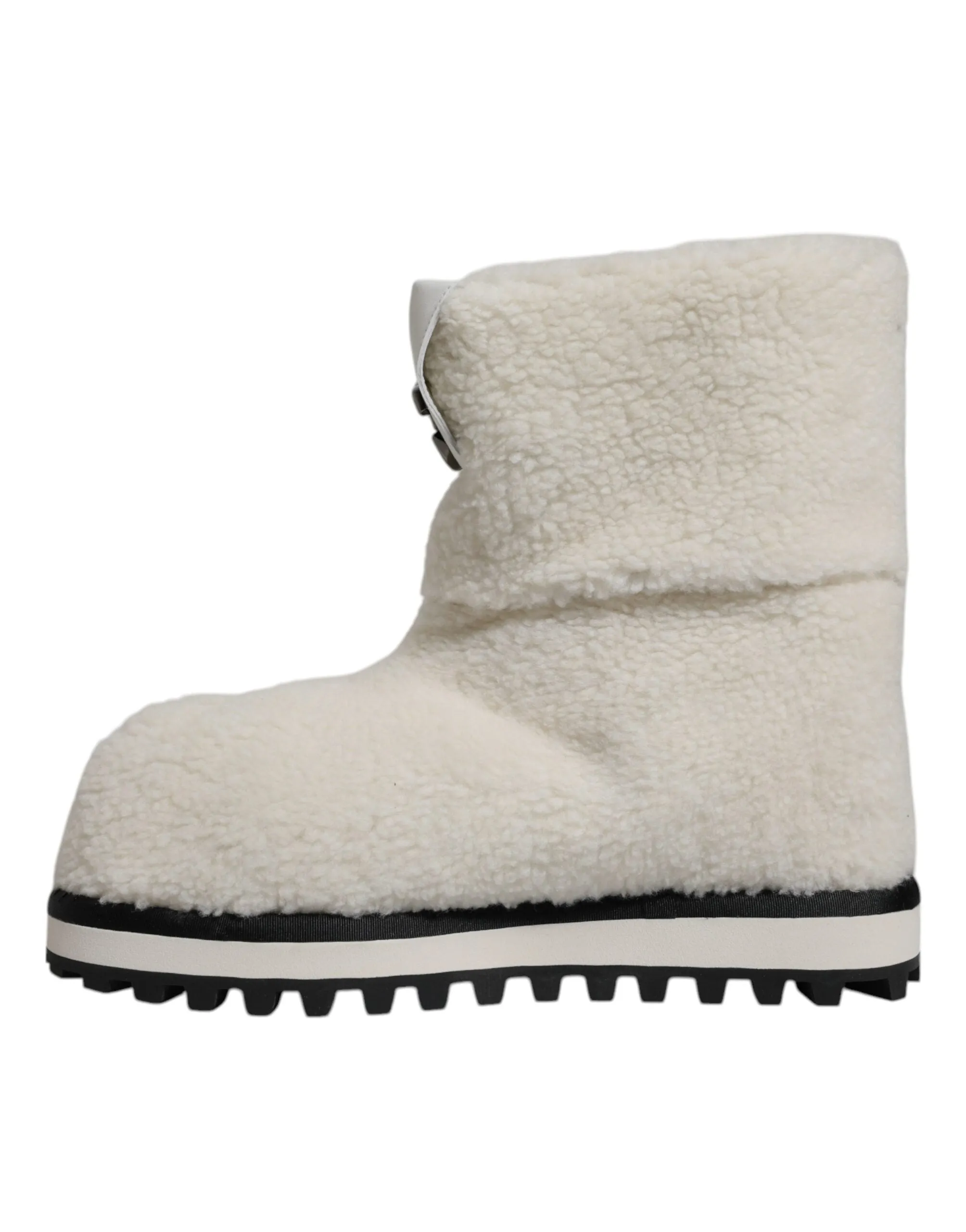 Dolce&Gabbana Men White Snow Boots Plush Fabric Padded Mid Calf Booties Sz EU 44