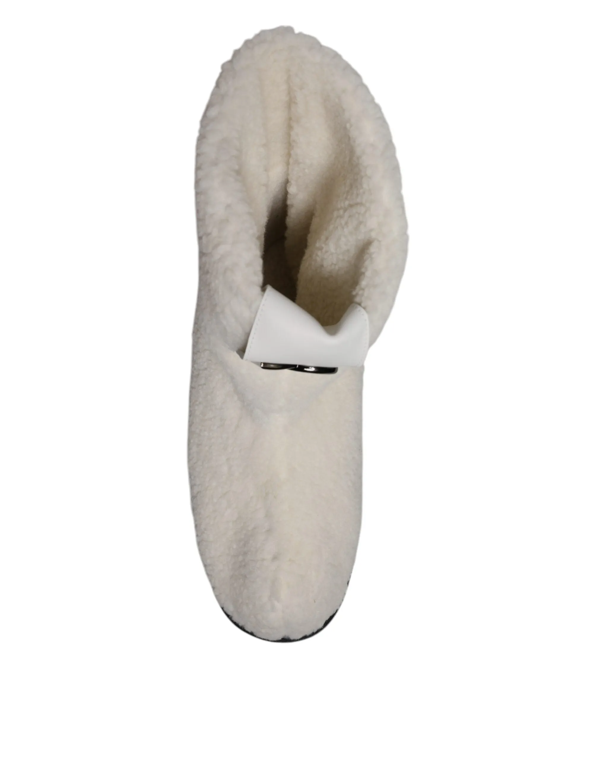 Dolce&Gabbana Men White Snow Boots Plush Fabric Padded Mid Calf Booties Sz EU 44