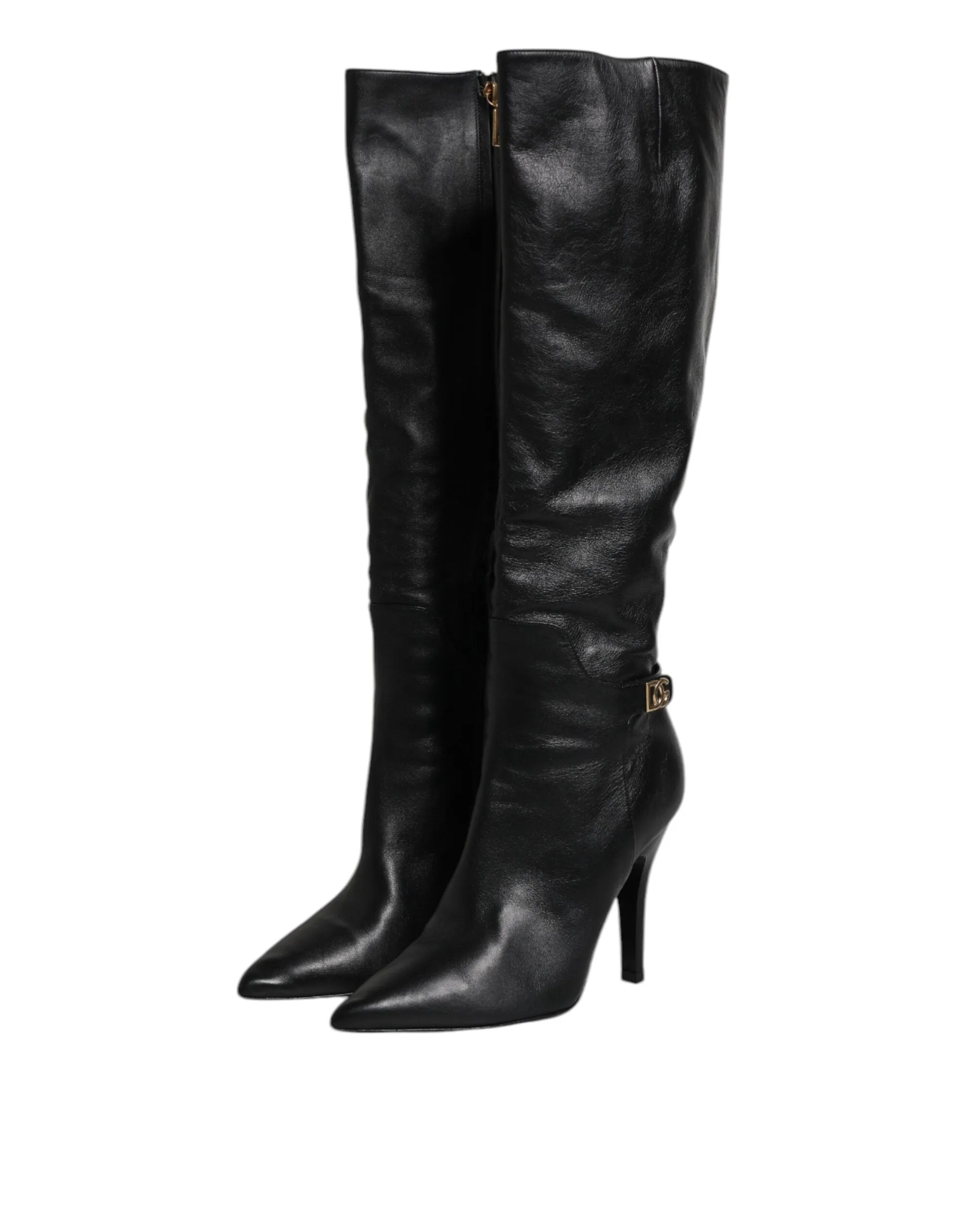 Dolce&Gabbana Women Black Boots 100% Leather Solid Knee High High Booties EUR 41
