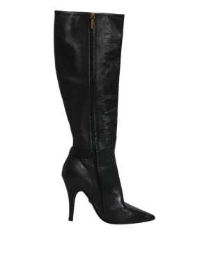 Dolce&Gabbana Women Black Boots 100% Leather Solid Knee High High Booties EUR 41