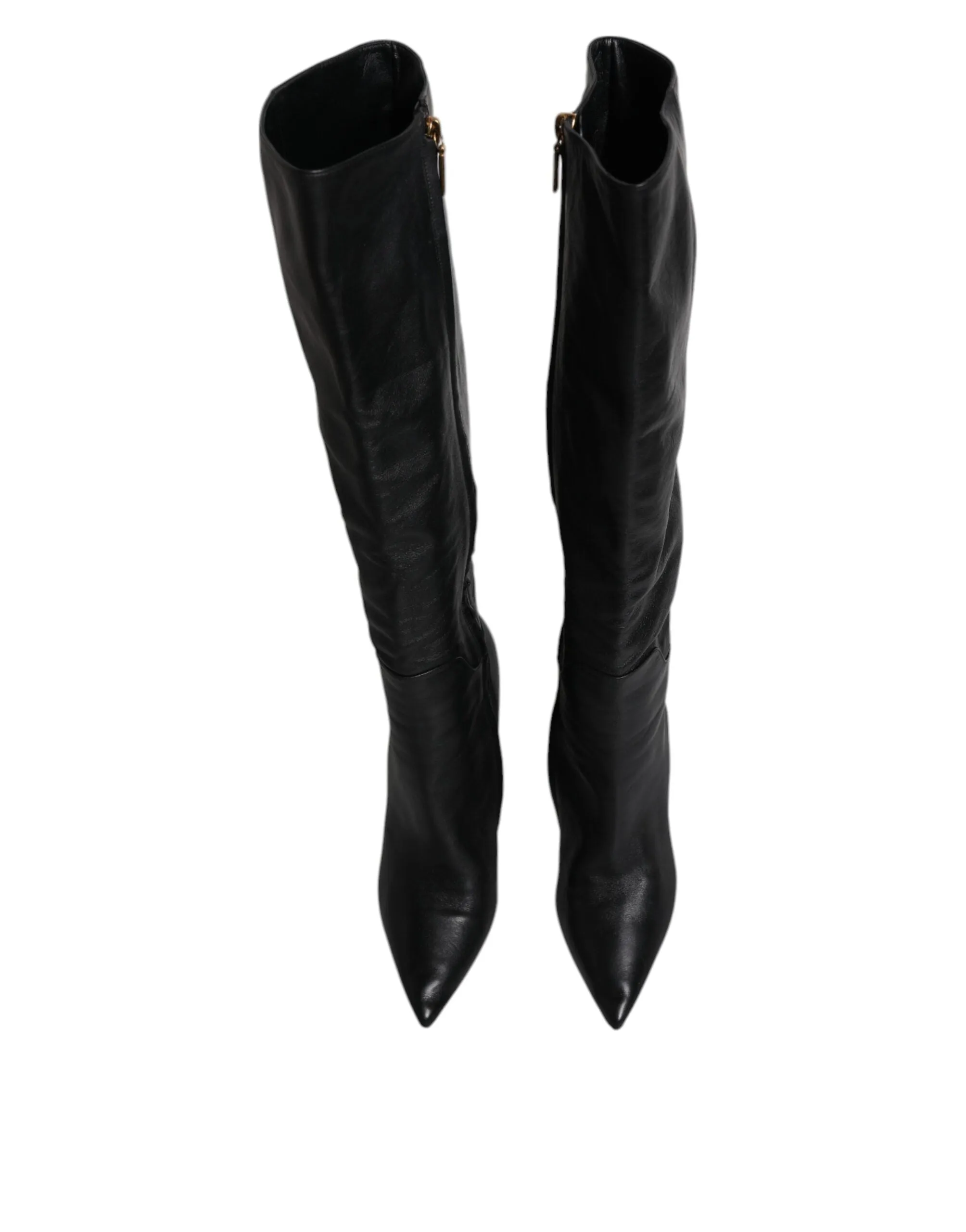 Dolce&Gabbana Women Black Boots 100% Leather Solid Knee High High Booties EUR 41