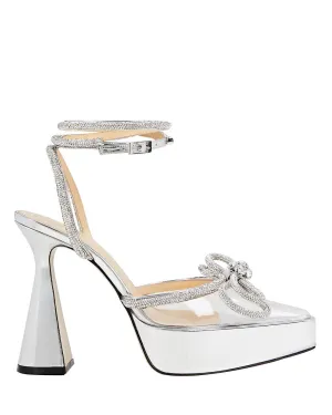 Double Crystal-Embellished Bow Platform Pumps