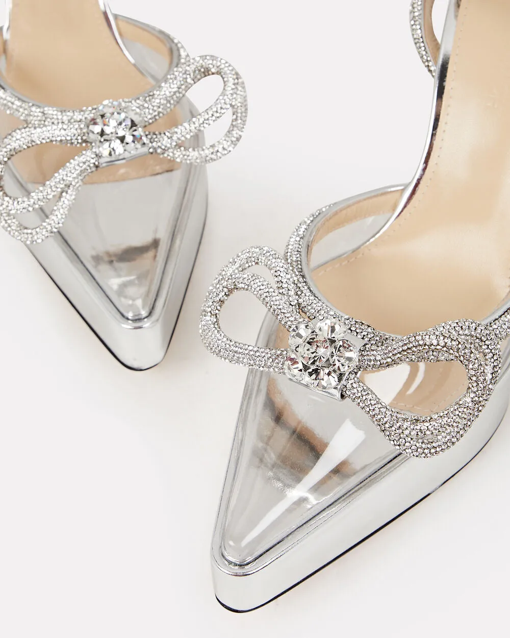 Double Crystal-Embellished Bow Platform Pumps