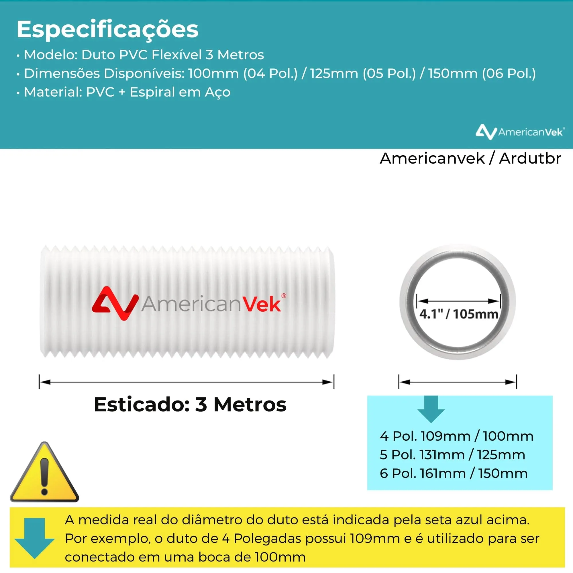 Duto Flexível Pvc Ar Portátil Exaustor 150mm / 6 Polegadas - 3 Metros