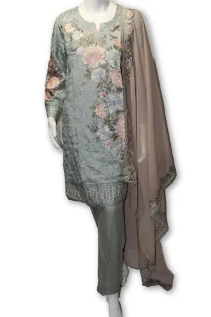 E09 Pakistani Indian 3 Pc Party Wear Chiffon Dress
