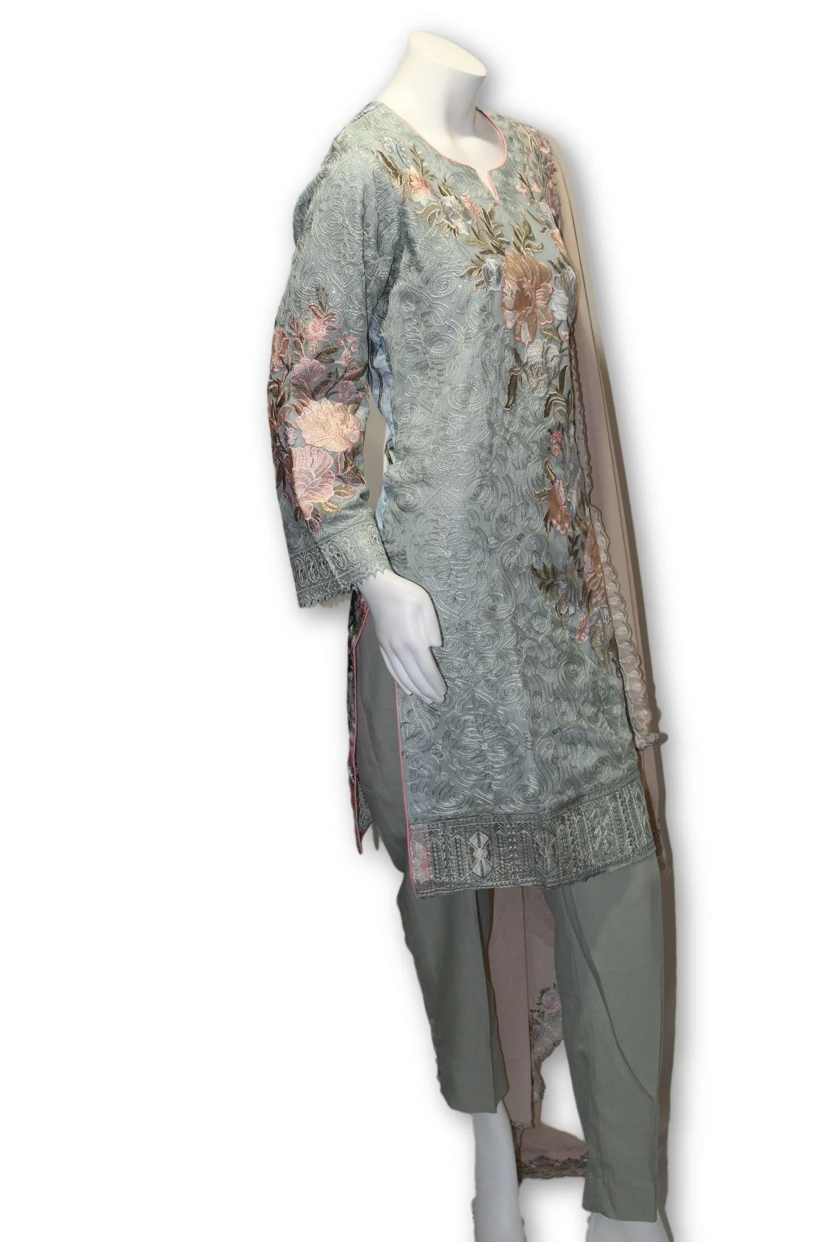 E09 Pakistani Indian 3 Pc Party Wear Chiffon Dress