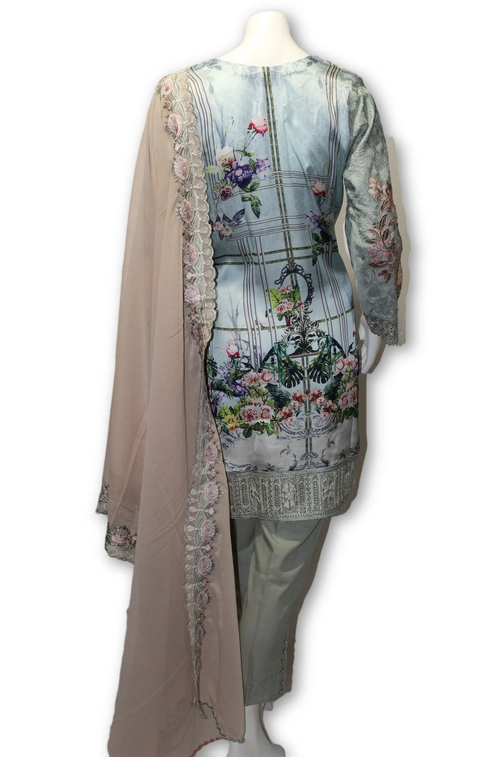 E09 Pakistani Indian 3 Pc Party Wear Chiffon Dress