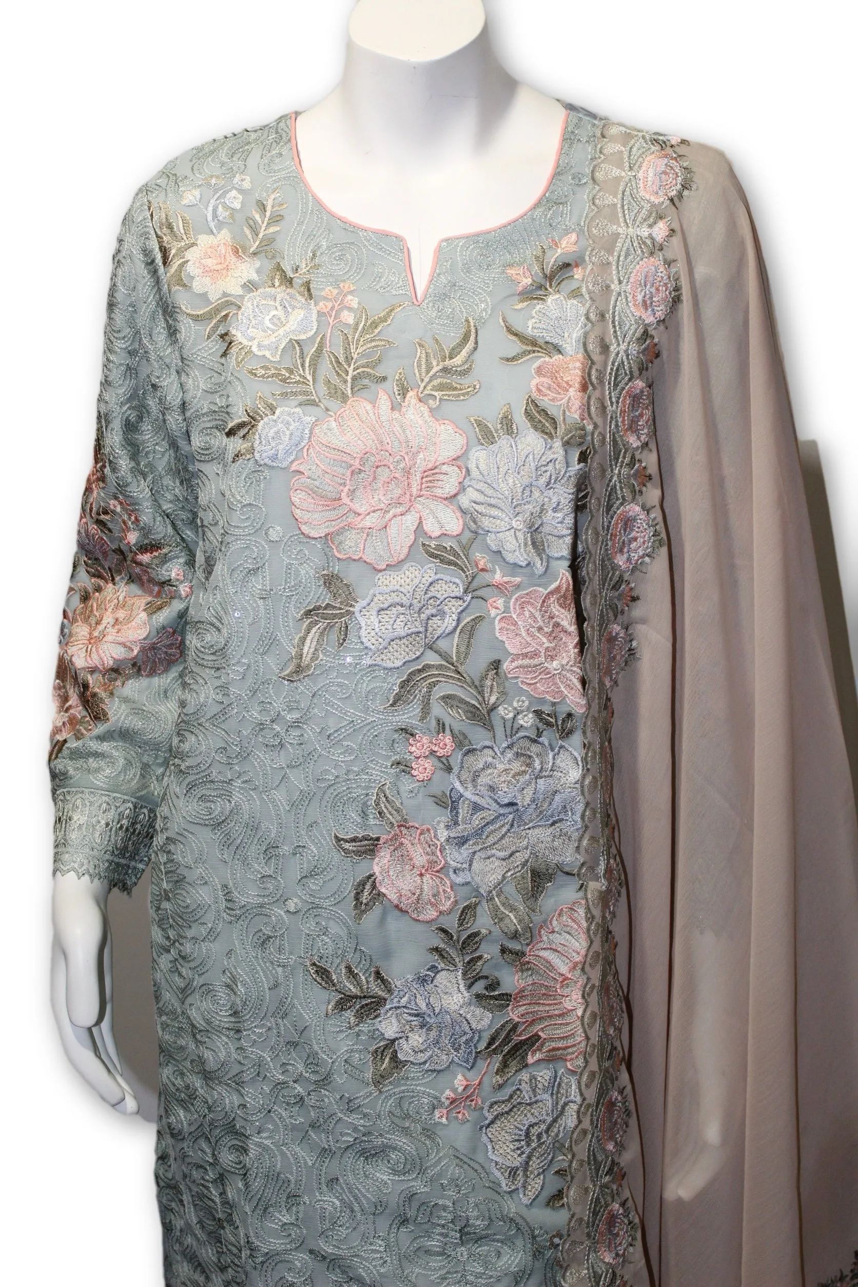 E09 Pakistani Indian 3 Pc Party Wear Chiffon Dress