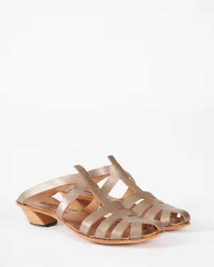 electric - silk metallic/natural sole/wood heel