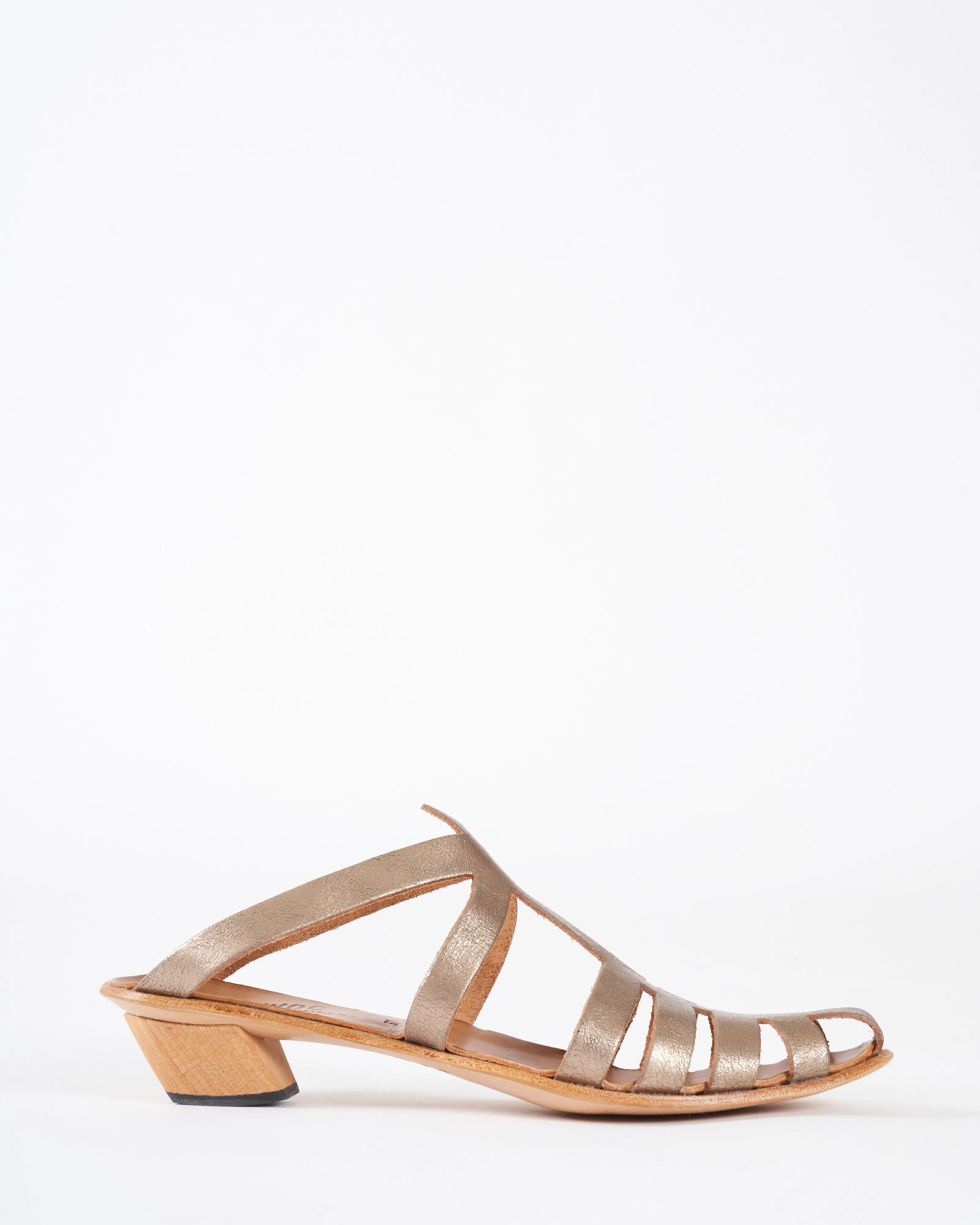electric - silk metallic/natural sole/wood heel