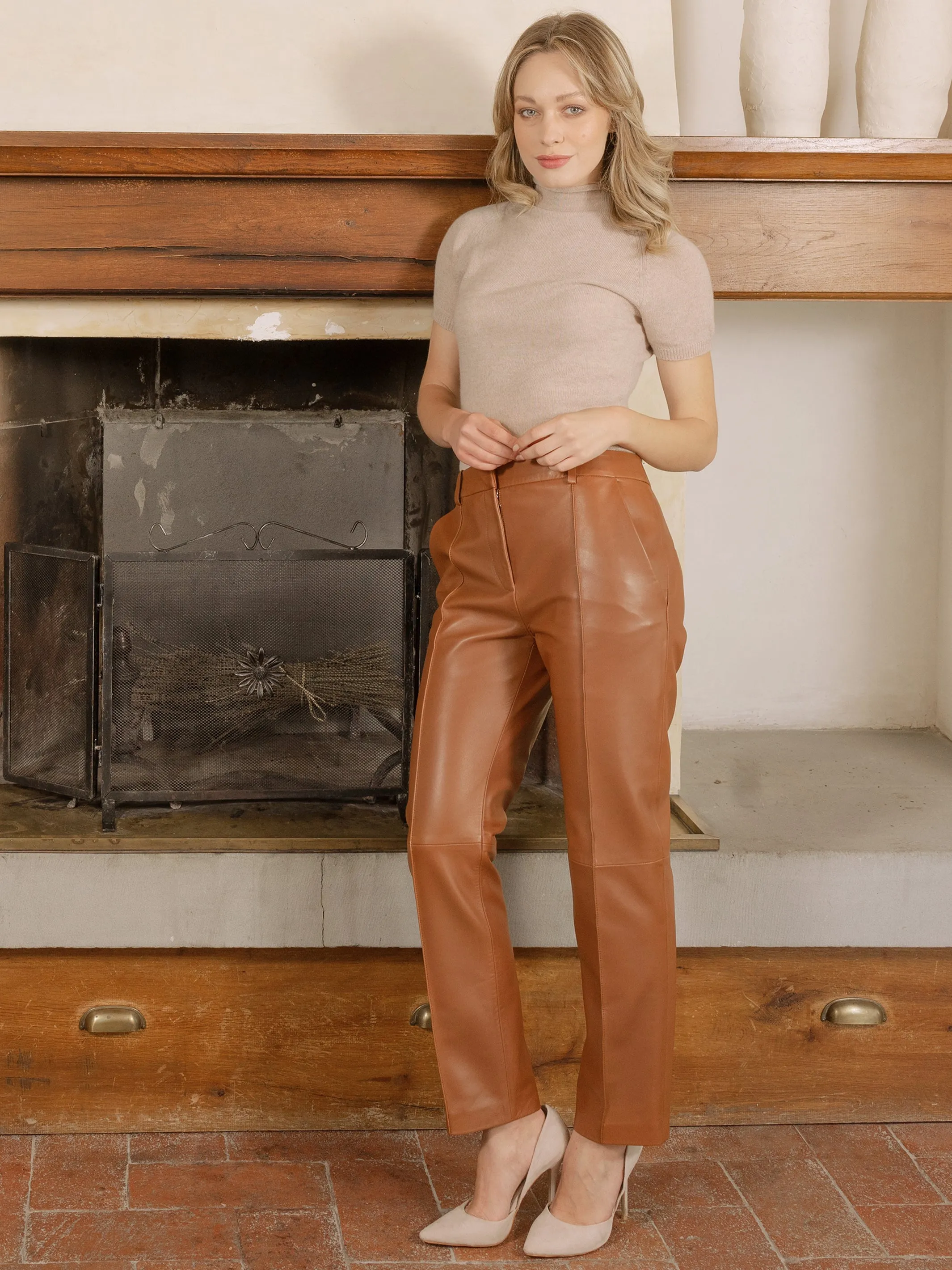 Elle Stretch Straight Leg Leather Pants
