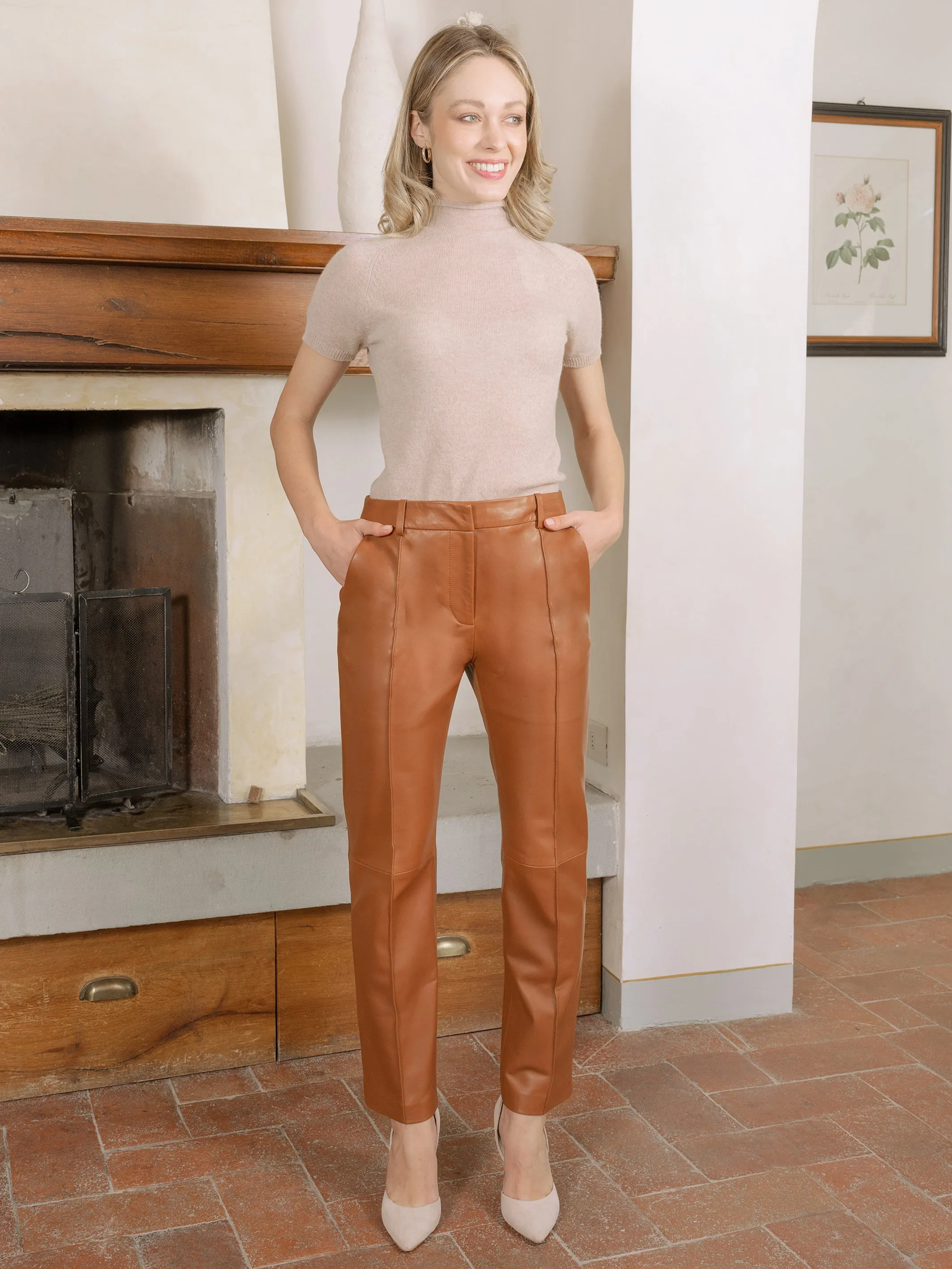 Elle Stretch Straight Leg Leather Pants