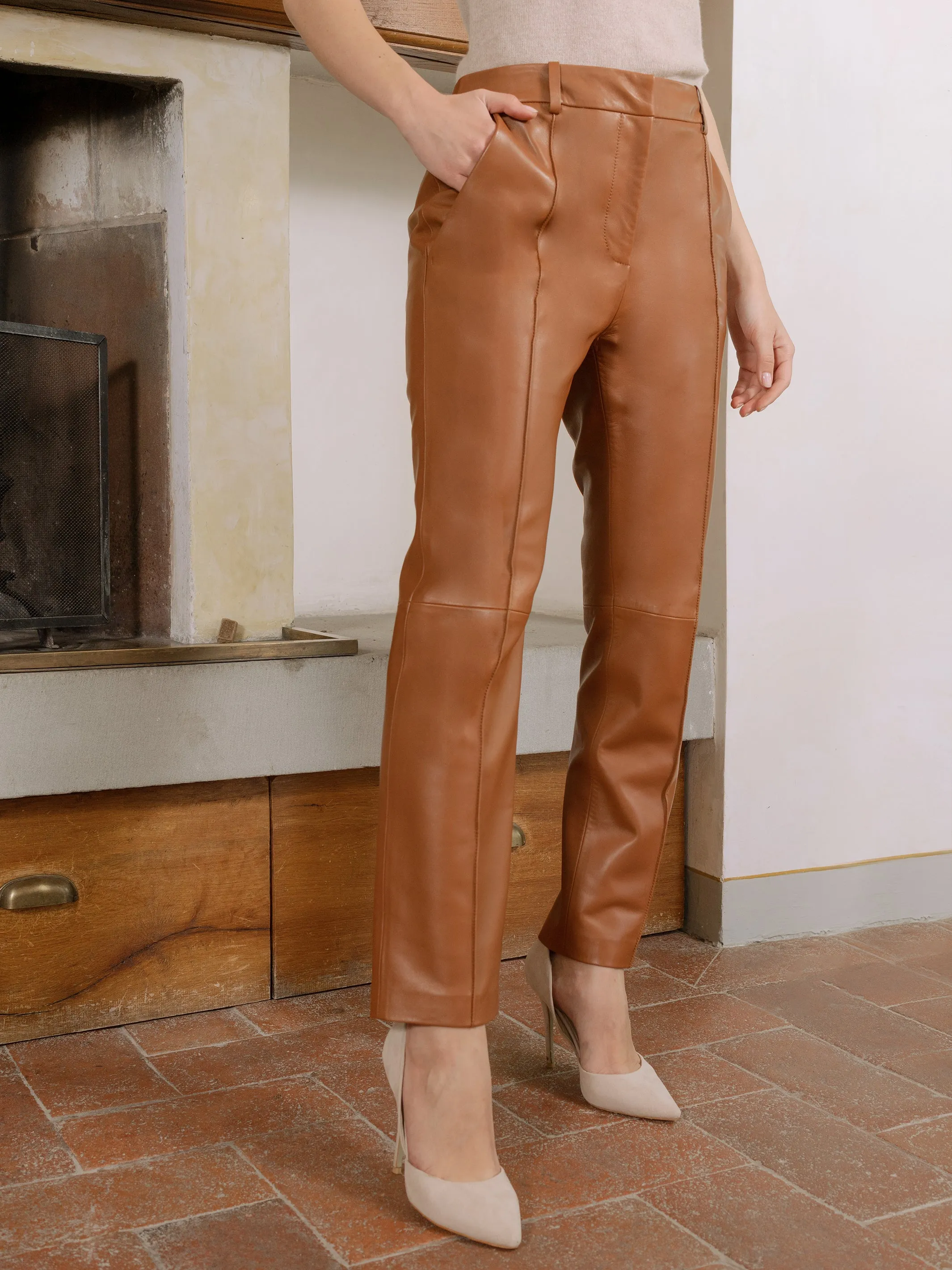 Elle Stretch Straight Leg Leather Pants