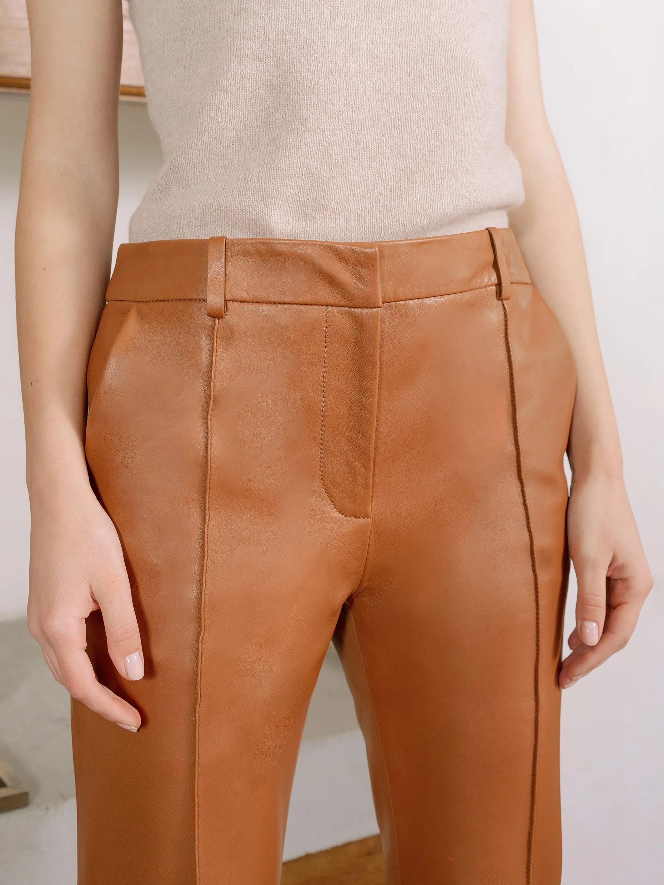 Elle Stretch Straight Leg Leather Pants