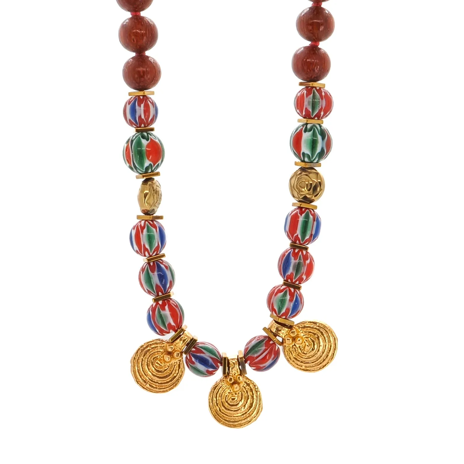 Ethnic Boho Gold Spiral Charm Beaded Choker Necklace