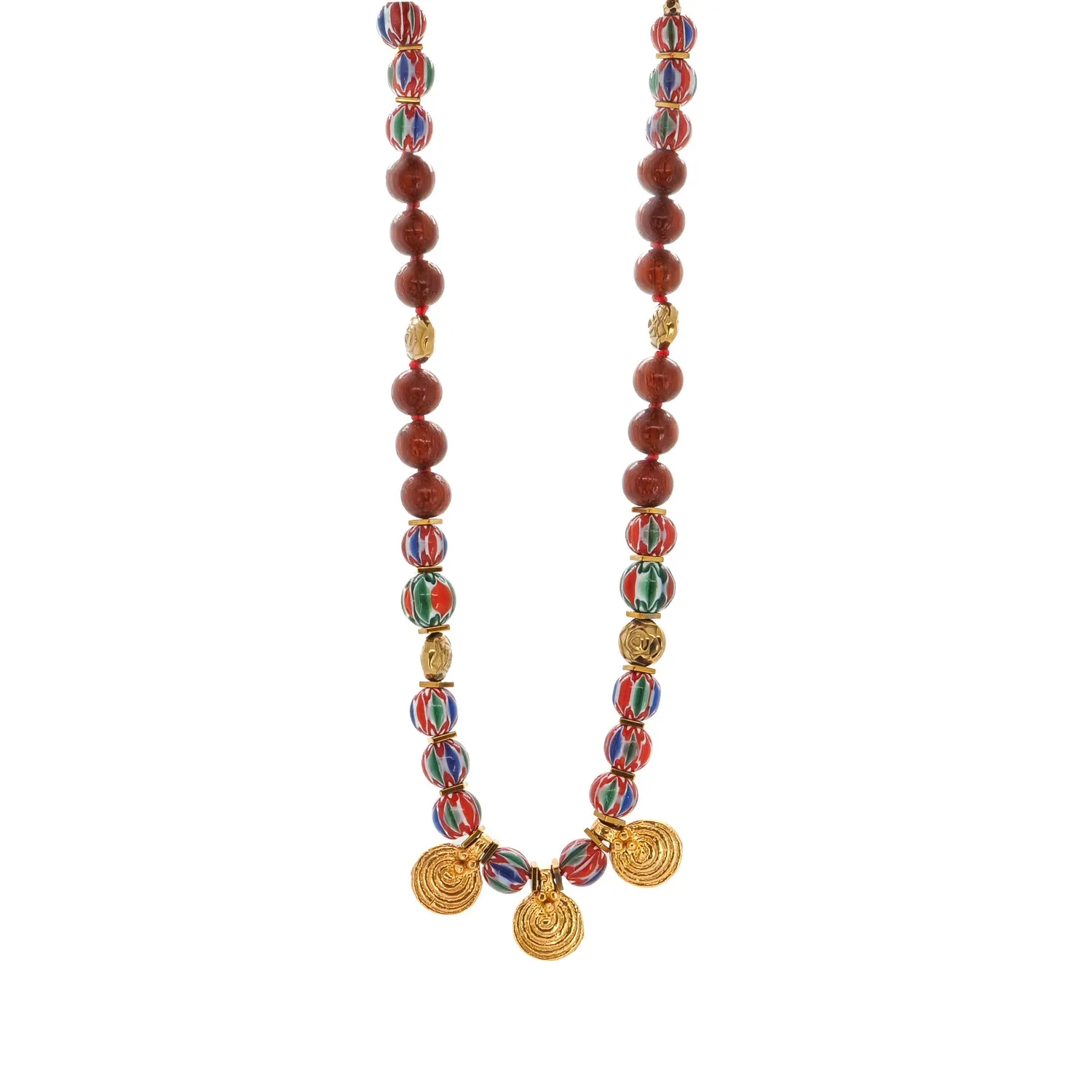 Ethnic Boho Gold Spiral Charm Beaded Choker Necklace