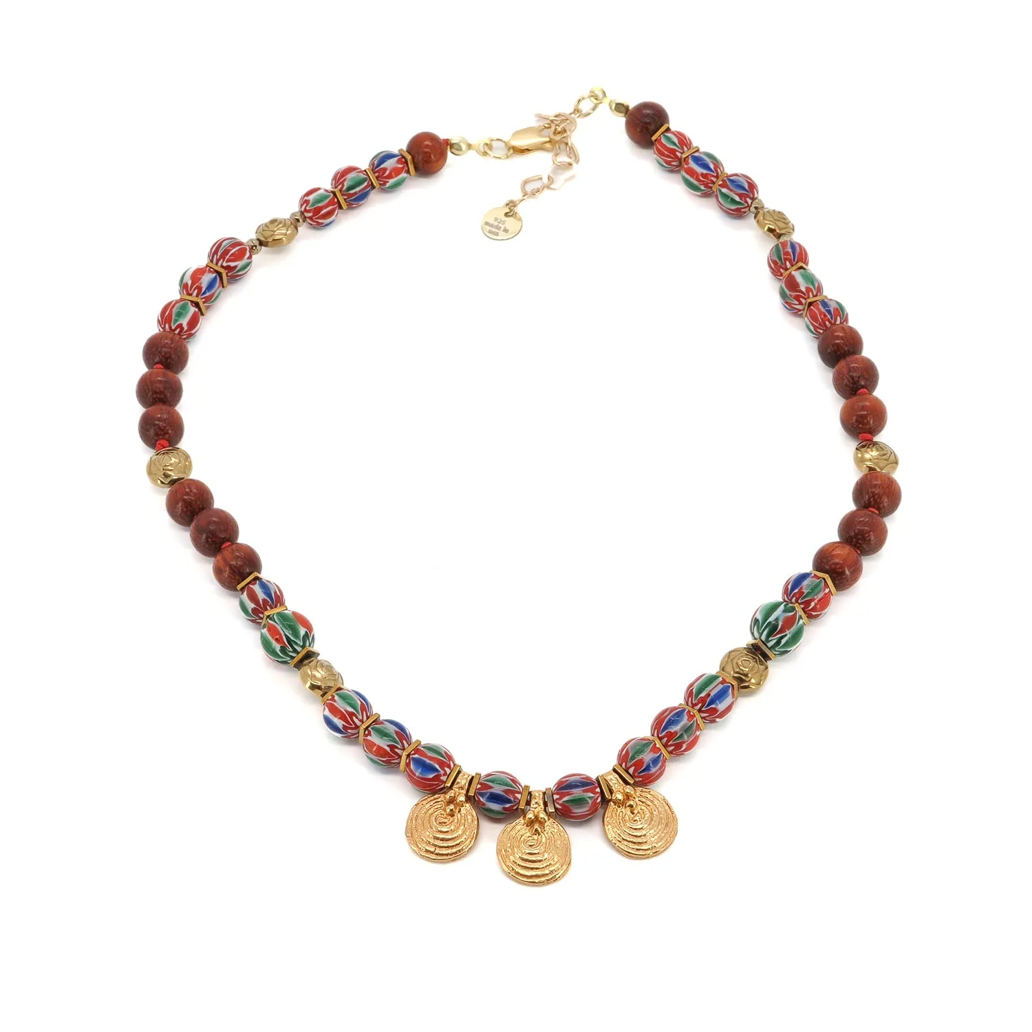 Ethnic Boho Gold Spiral Charm Beaded Choker Necklace