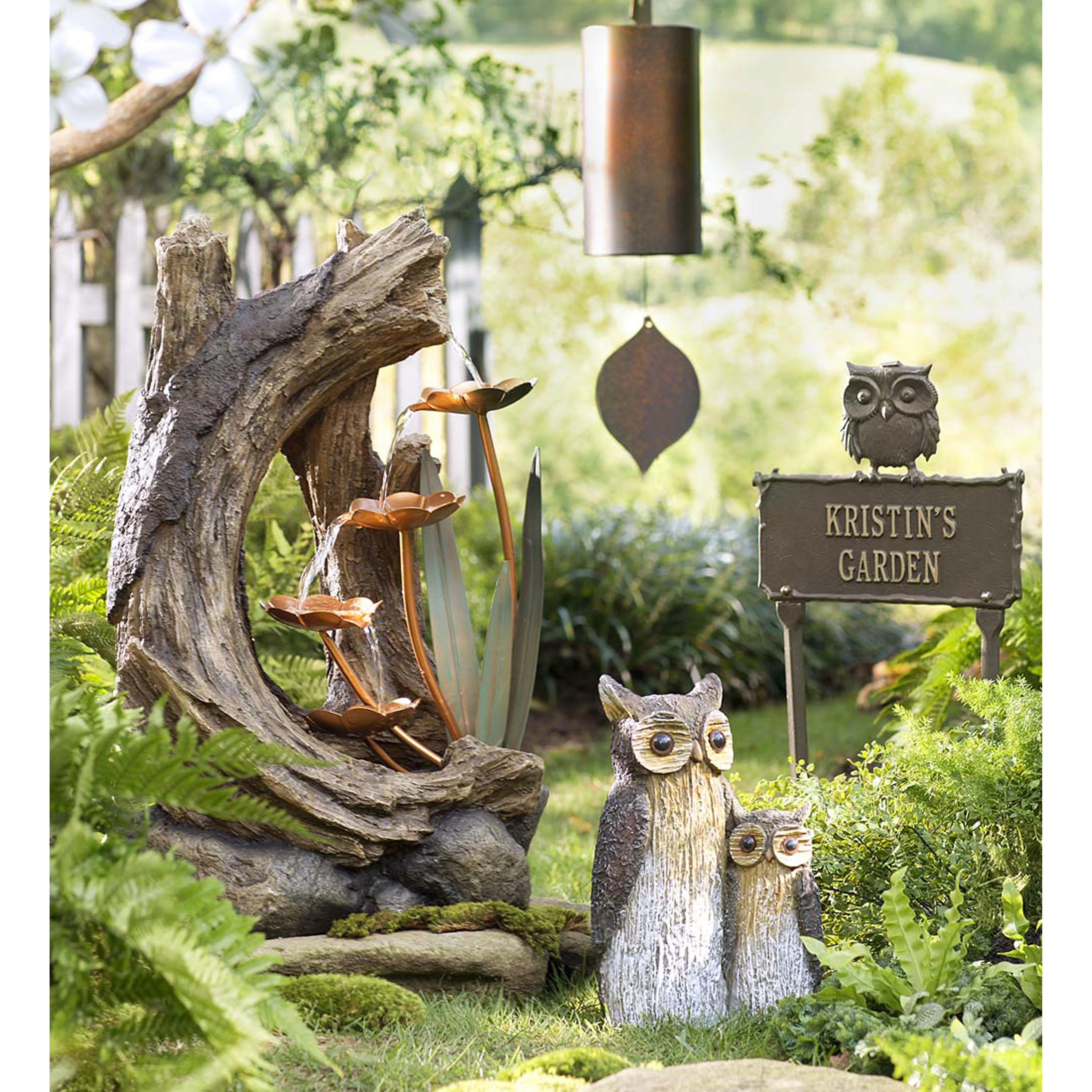 Evergreen Fountains,Realistic Indoor/Outdoor Woodland Stump Fountain with Metal Lily Pads,16x11.75x26 Inches