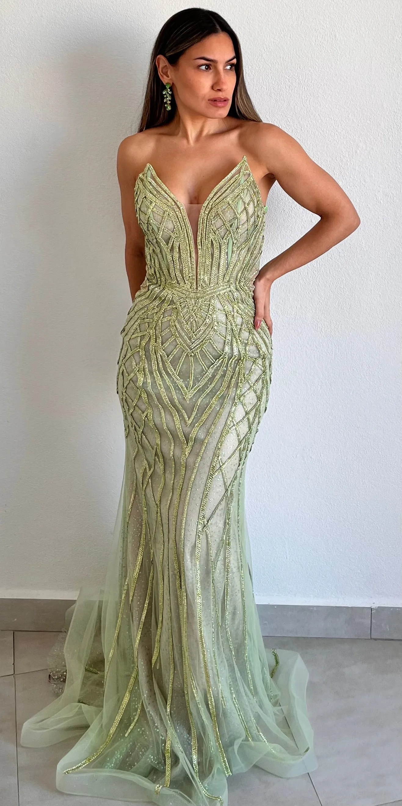 Feeling Like a Queen in Green Crystals Formal Gown