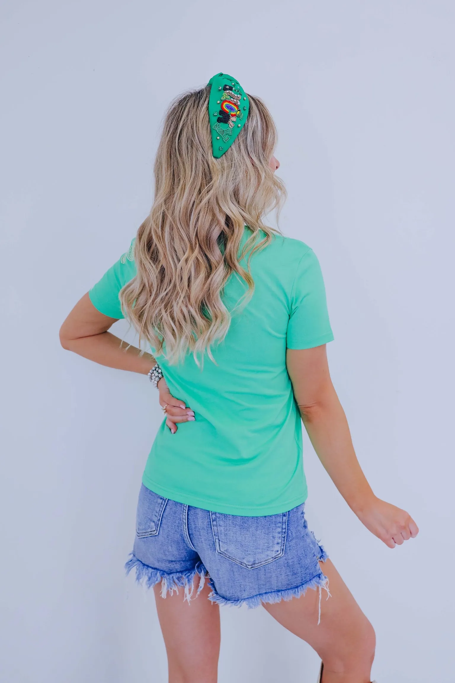 Floral Accent Studded Top - Green