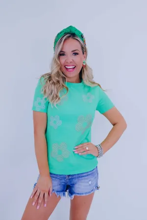 Floral Accent Studded Top - Green