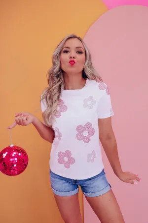 Floral Accent Studded Top - White