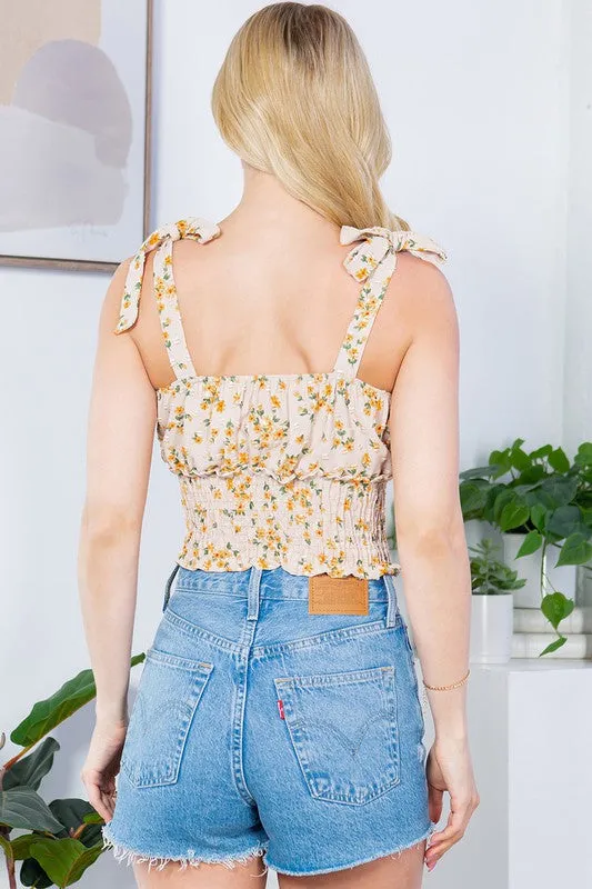 Floral Swiss Dot Textured Smocked Top
