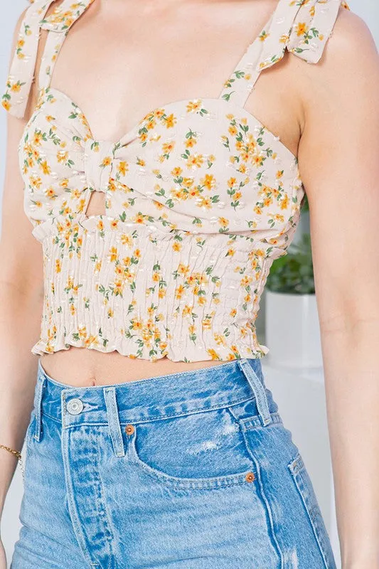 Floral Swiss Dot Textured Smocked Top