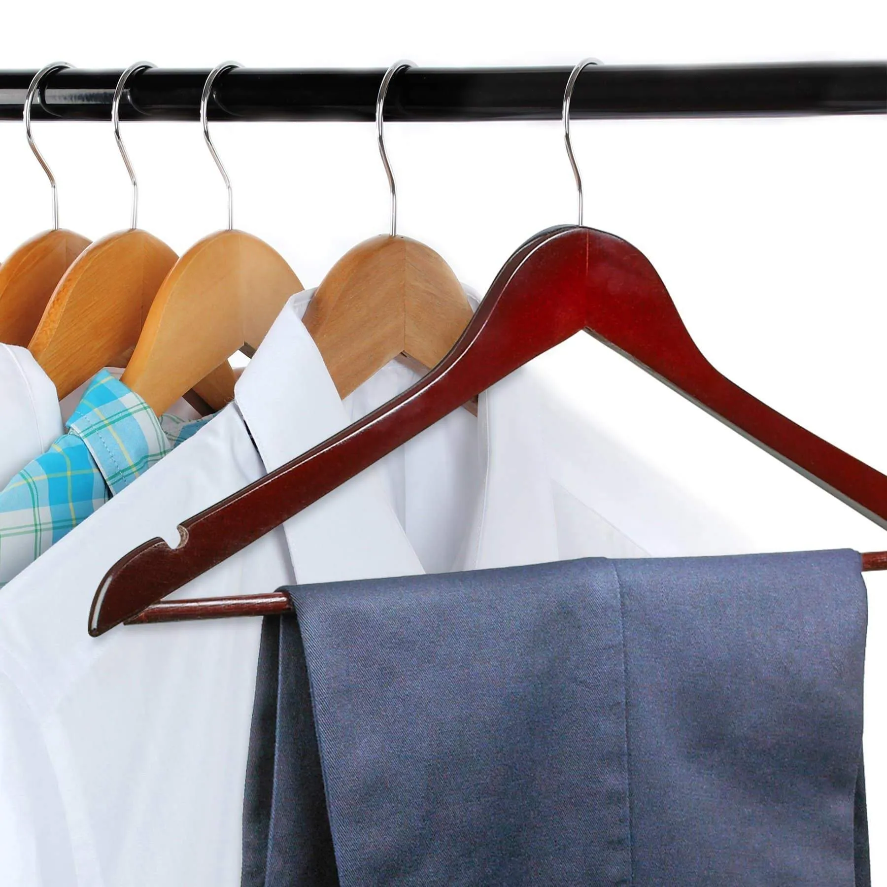 FLORIDA BRANDS Premium Wooden Mahogany Suit Hangers - 96 Pack of Coat Hangers and Black Dress Suit Ultra Smooth Hanger - Strong and Durable Suit Hangers