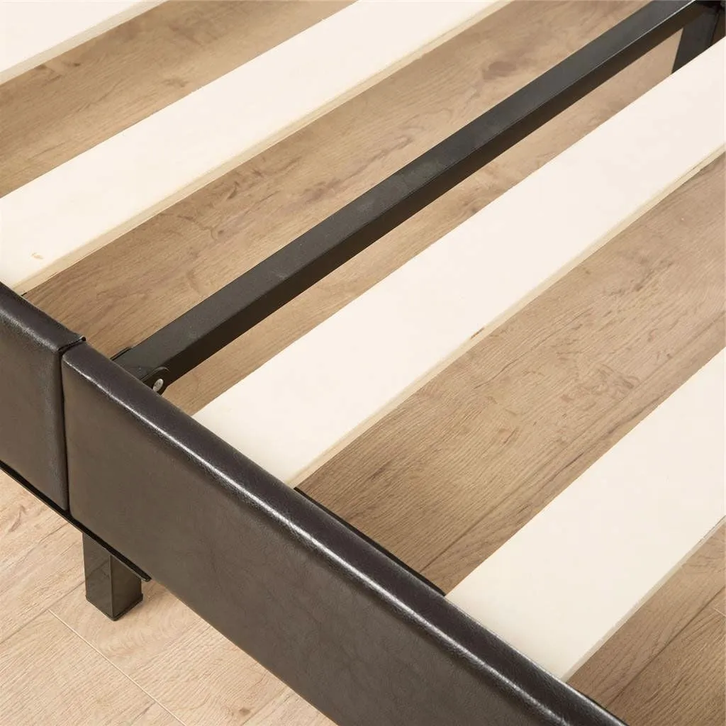 Full Espresso Faux Leather Upholstered Platform Bed with Headboard & Footboard