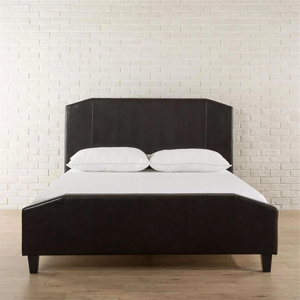 Full Espresso Faux Leather Upholstered Platform Bed with Headboard & Footboard