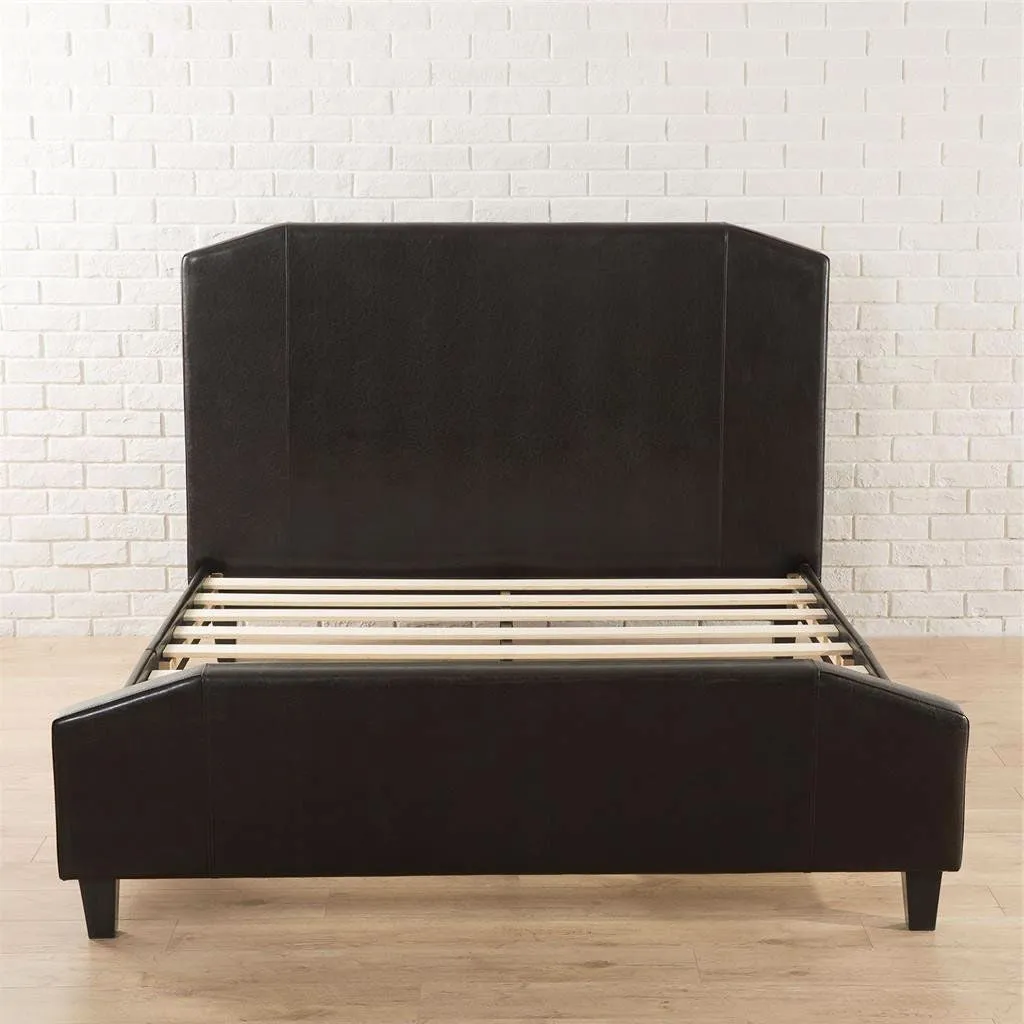 Full Espresso Faux Leather Upholstered Platform Bed with Headboard & Footboard