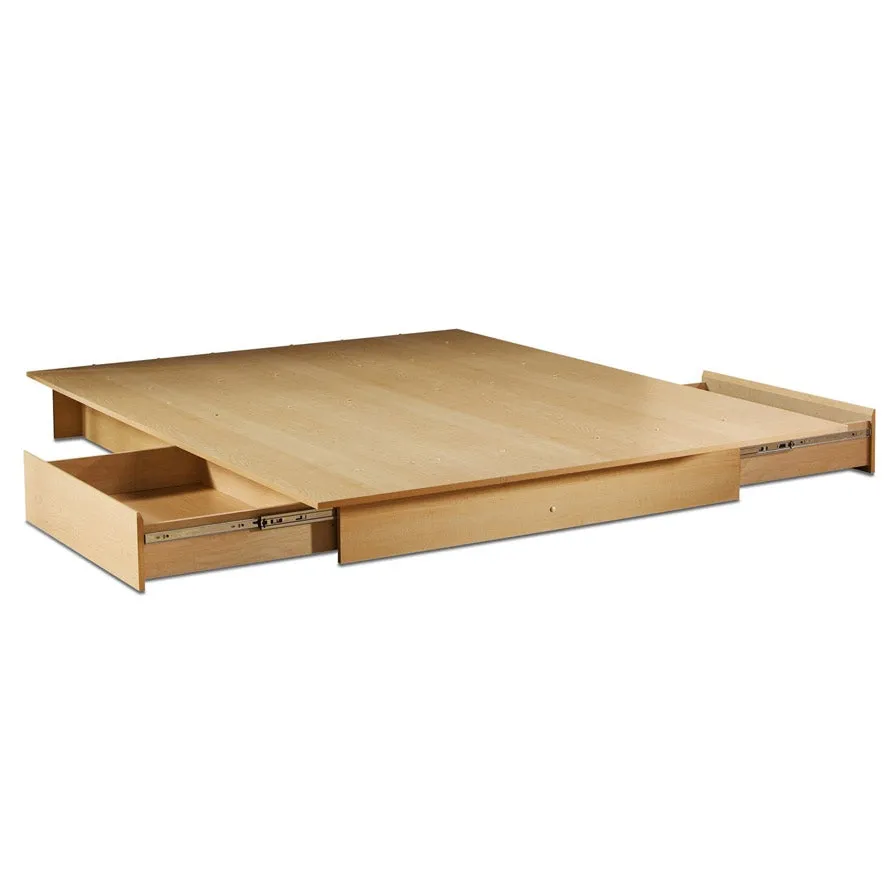 Full / Queen Platform Bed with Storage Drawers and Headboard in Natural