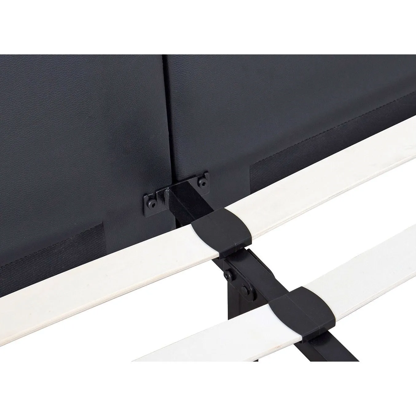 Full size Black Faux Leather Platform Bed Frame with Upholstered Headboard