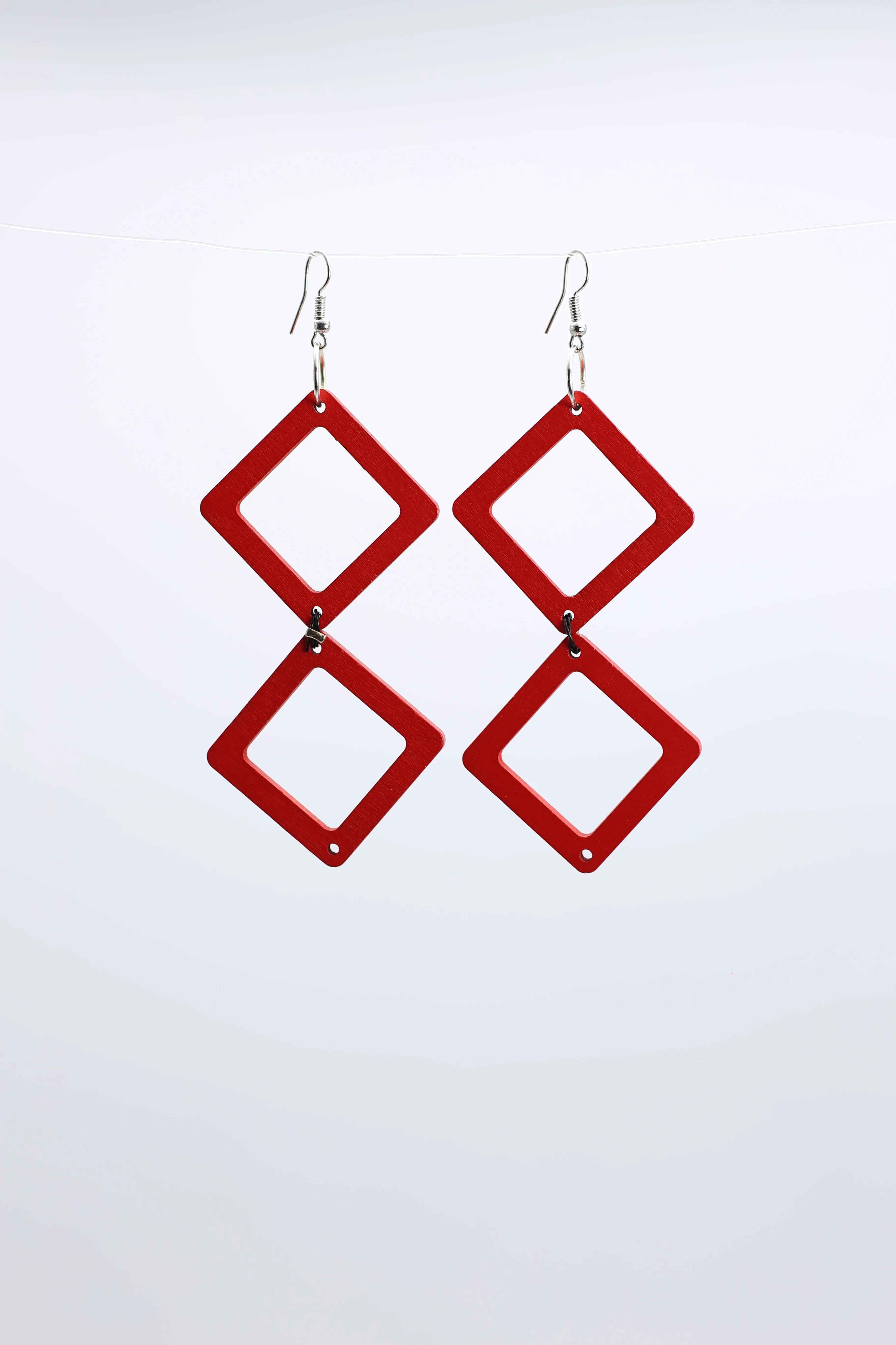 Geometric Chain Earrings - Red