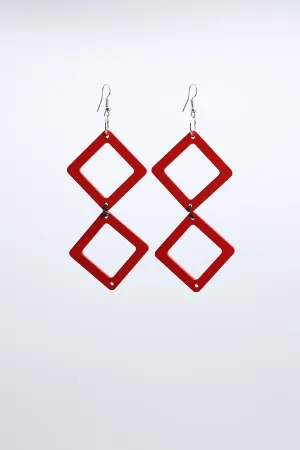 Geometric Chain Earrings - Red