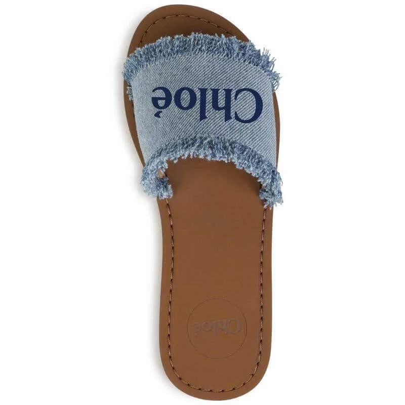 Girls Logo Print Denim Fringed Sandals