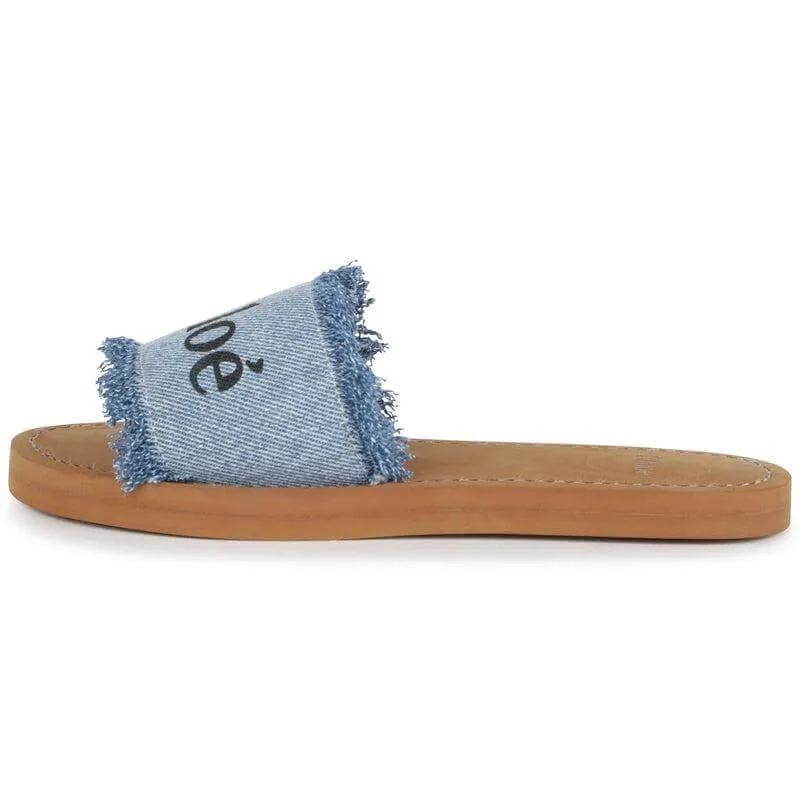 Girls Logo Print Denim Fringed Sandals
